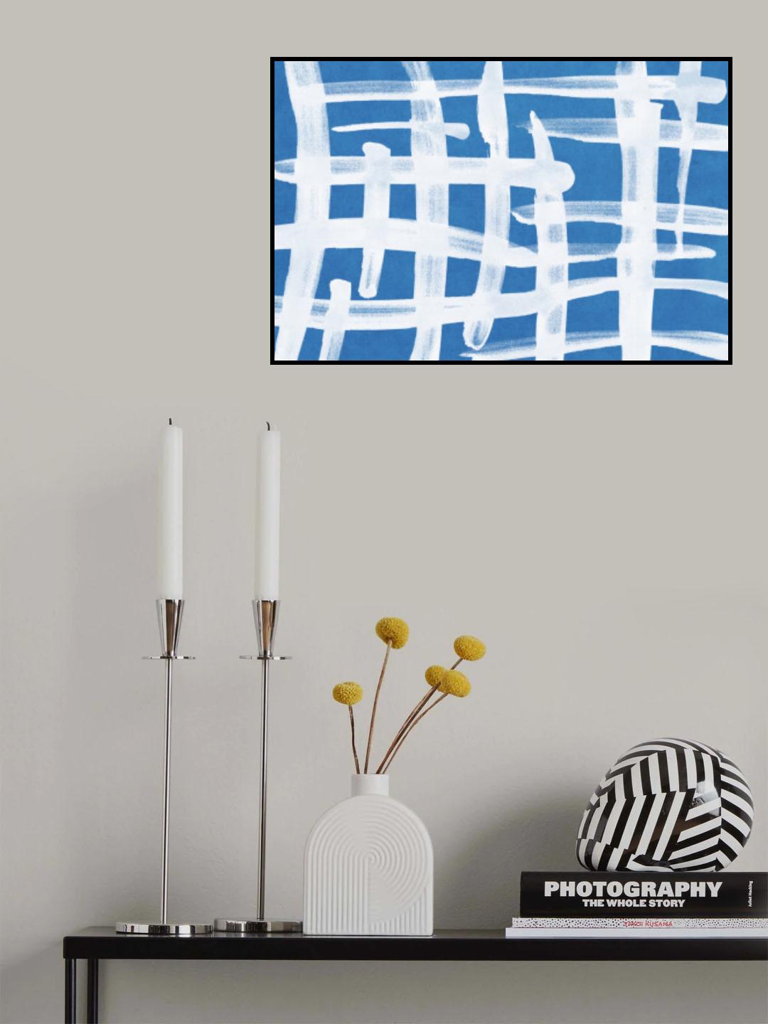 Abstract Lines Blue and White 02 Poster och Canvastavla