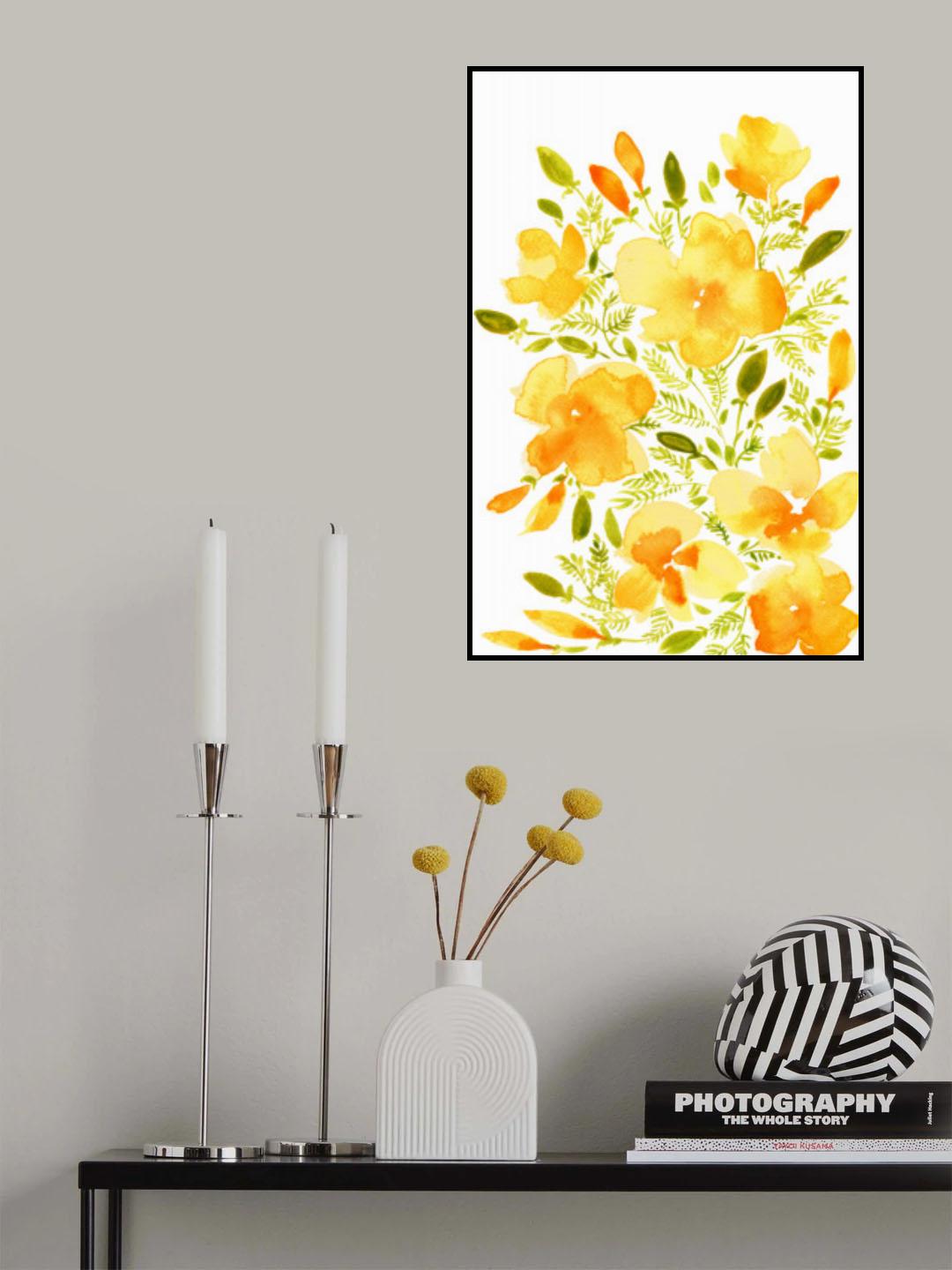 Watercolor California poppies quad 1 Poster och Canvastavla