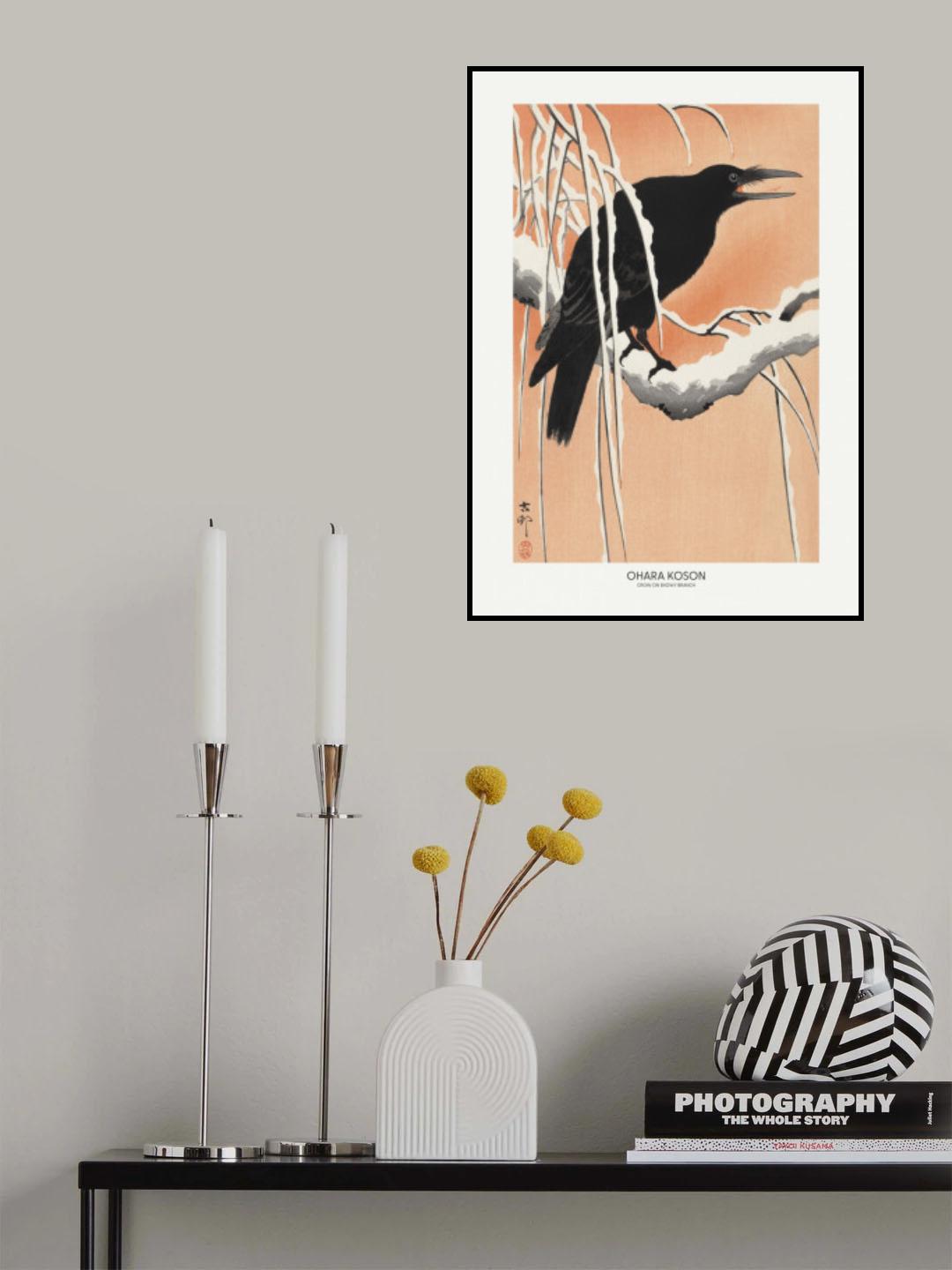 Crow On Snowy Branch Poster och Canvastavla