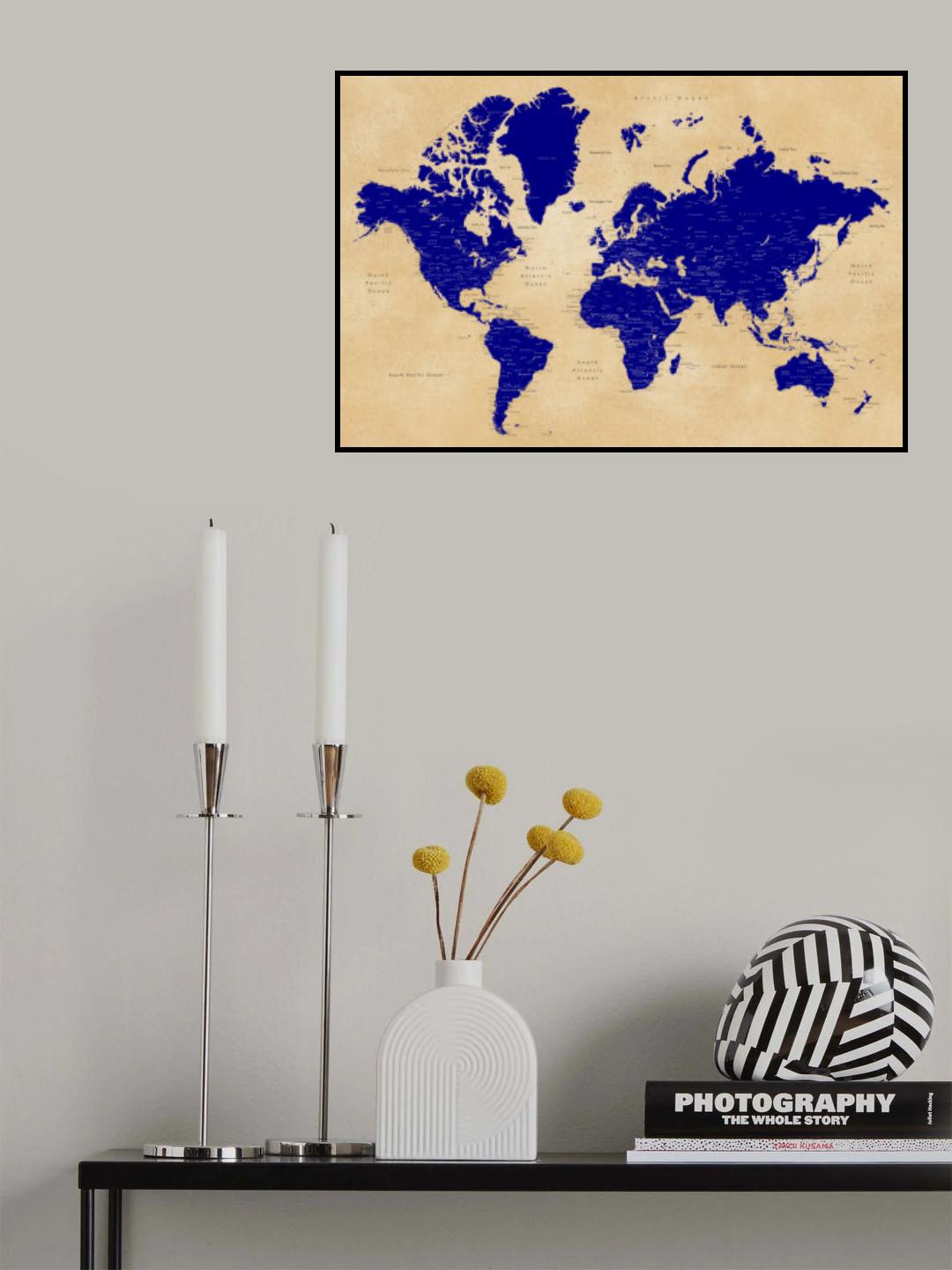 Rustic world map with cities, Korinne Poster och Canvastavla