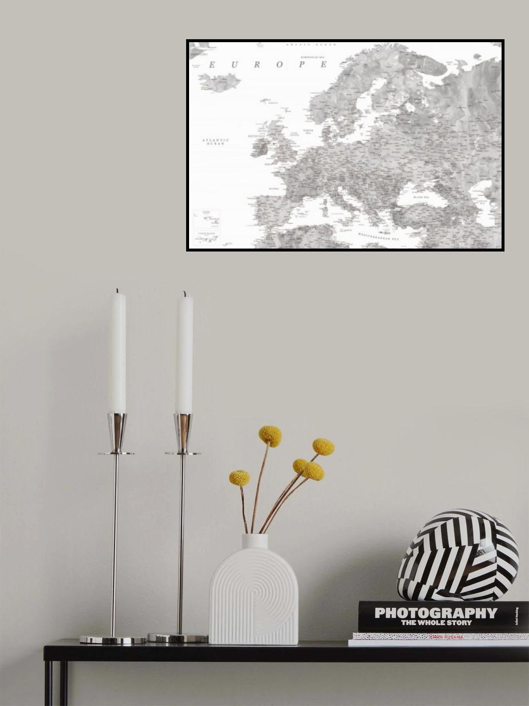 Gray watercolor Europe map Poster och Canvastavla