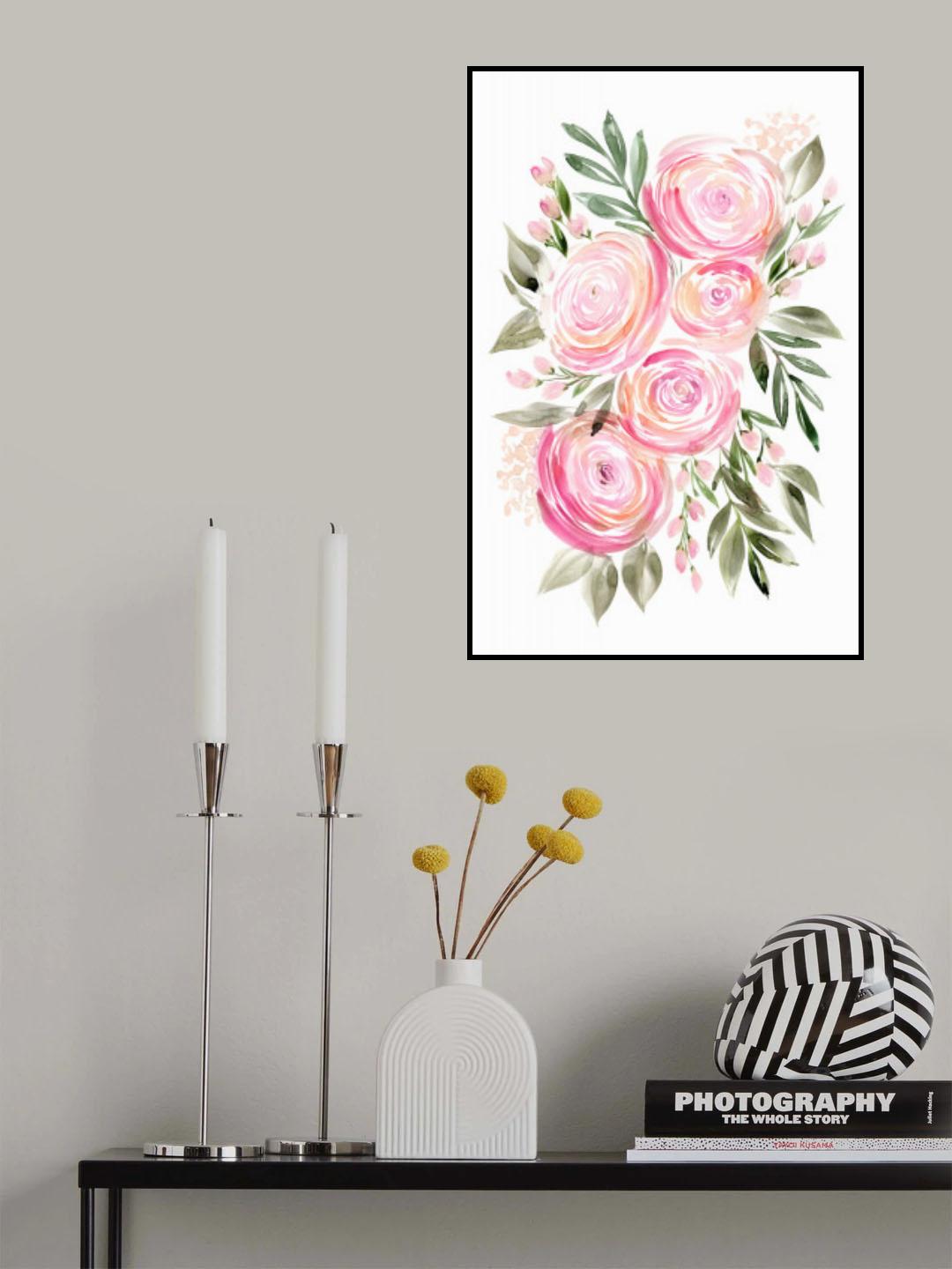 Begonia pink ranunculus bouquet Poster och Canvastavla