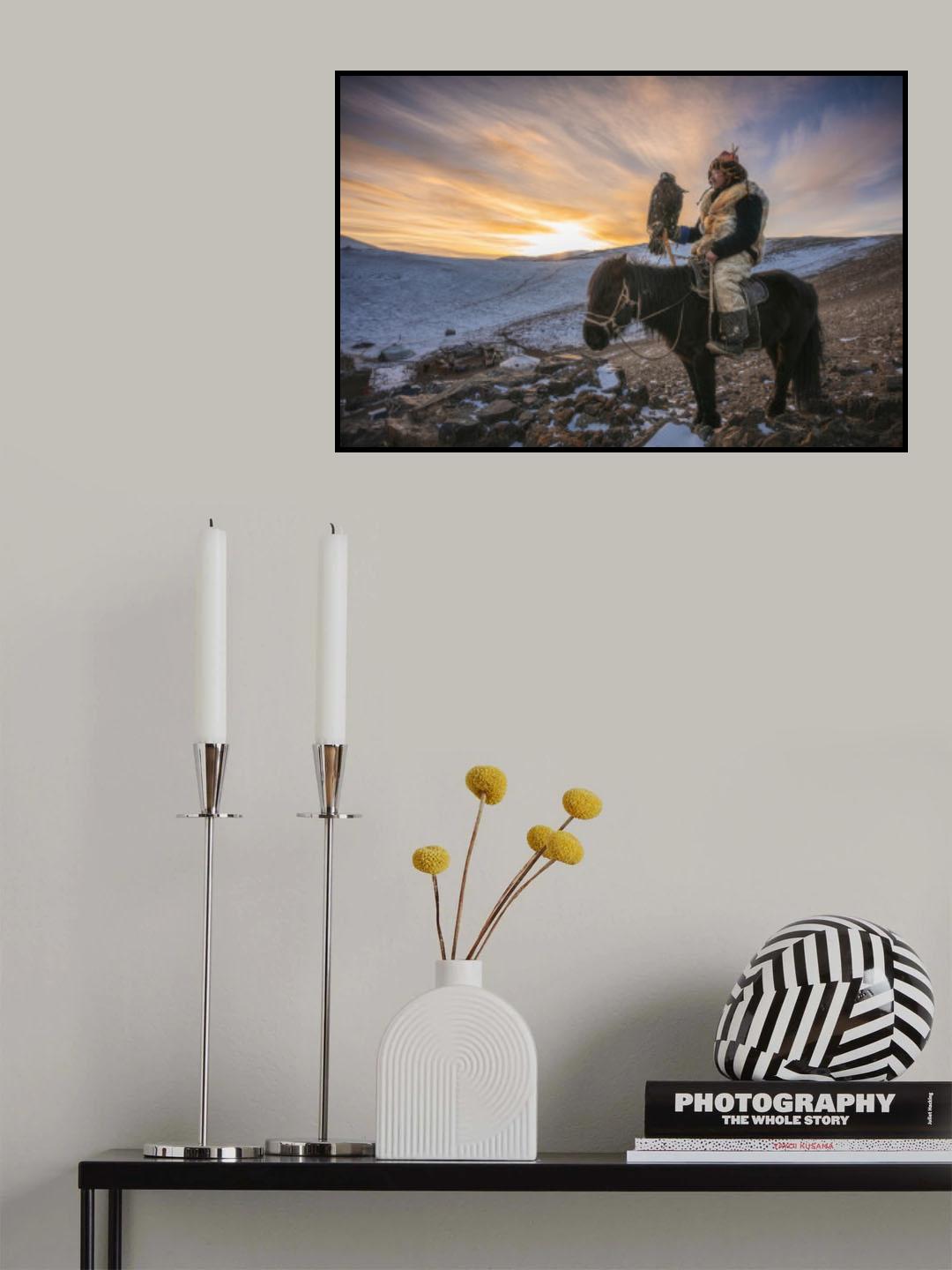 Sunset and an eagle hunter Poster och Canvastavla