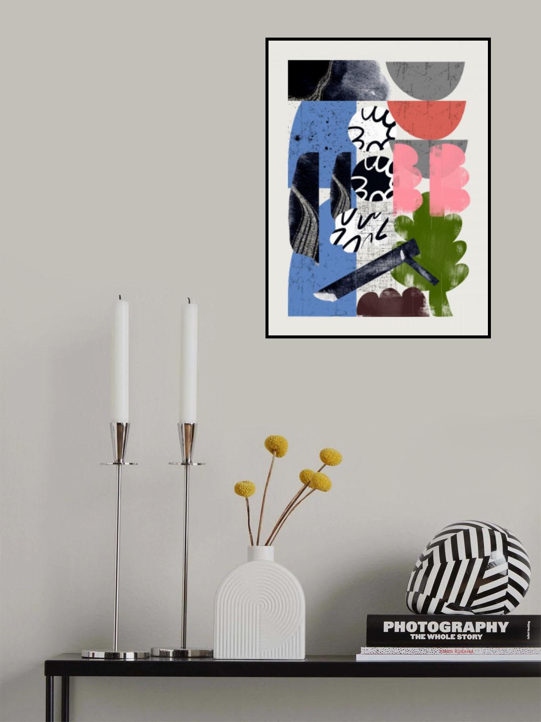 Abstract Shape Collage In Blue Poster och Canvastavla