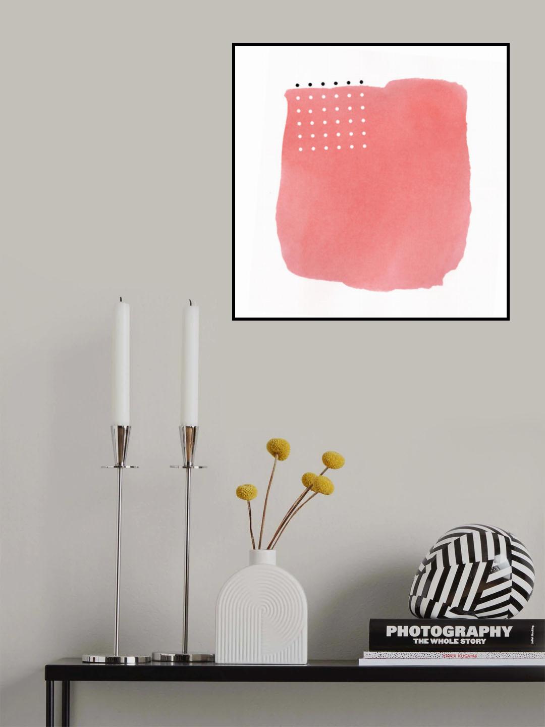 Abstract Pink Watercolor Brushstroke With Black and White Polka Dots Poster och Canvastavla