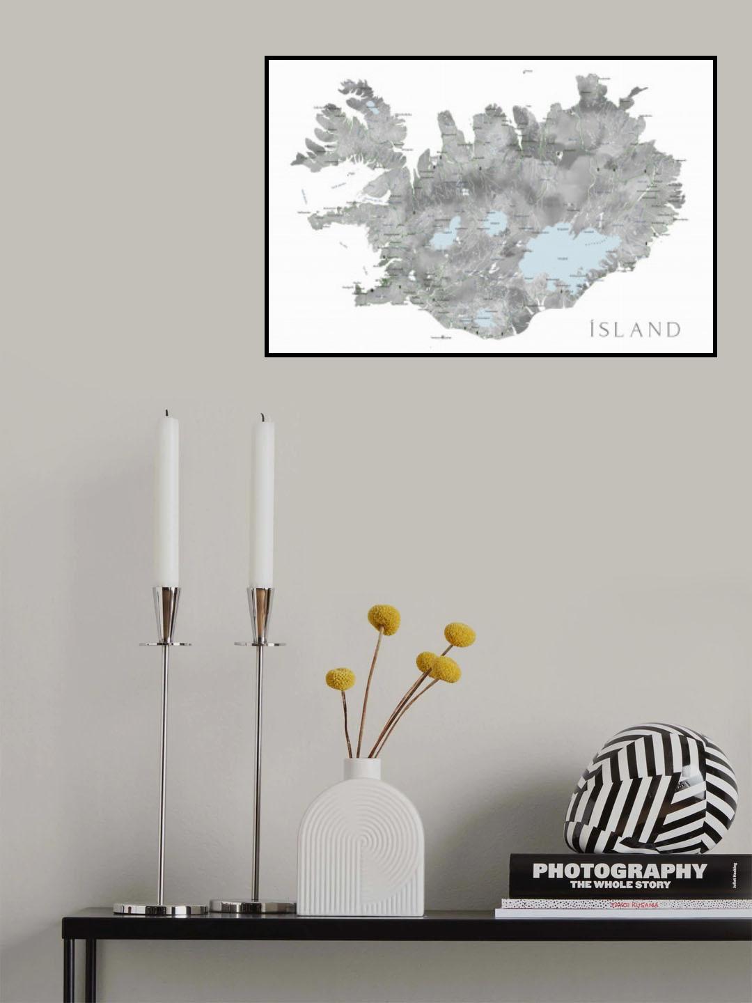 Island - Iceland map in gray watercolor with native labels Poster och Canvastavla