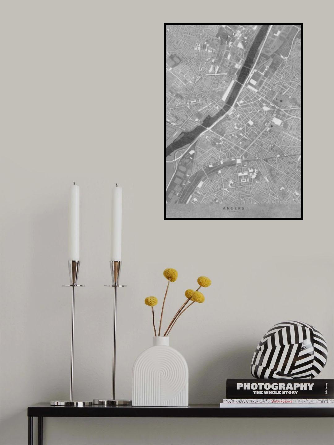 Gray vintage map of Angers downtown France Poster och Canvastavla