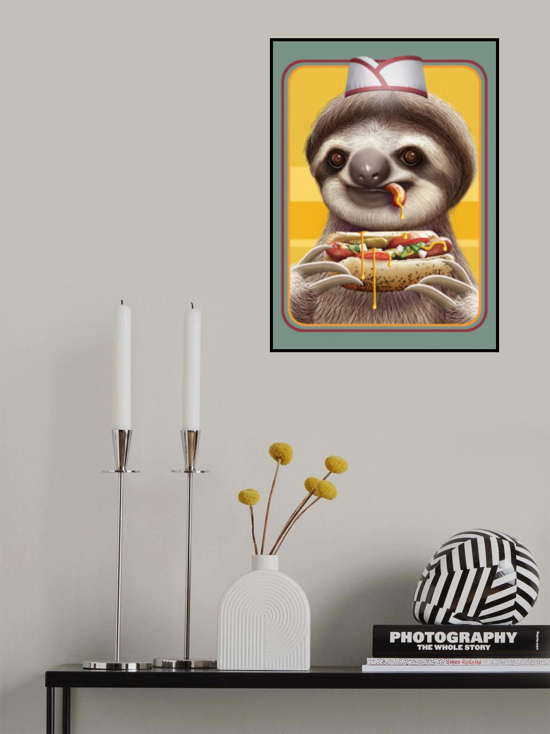 SLOTH SELLING HOTDOGS Poster och Canvastavla