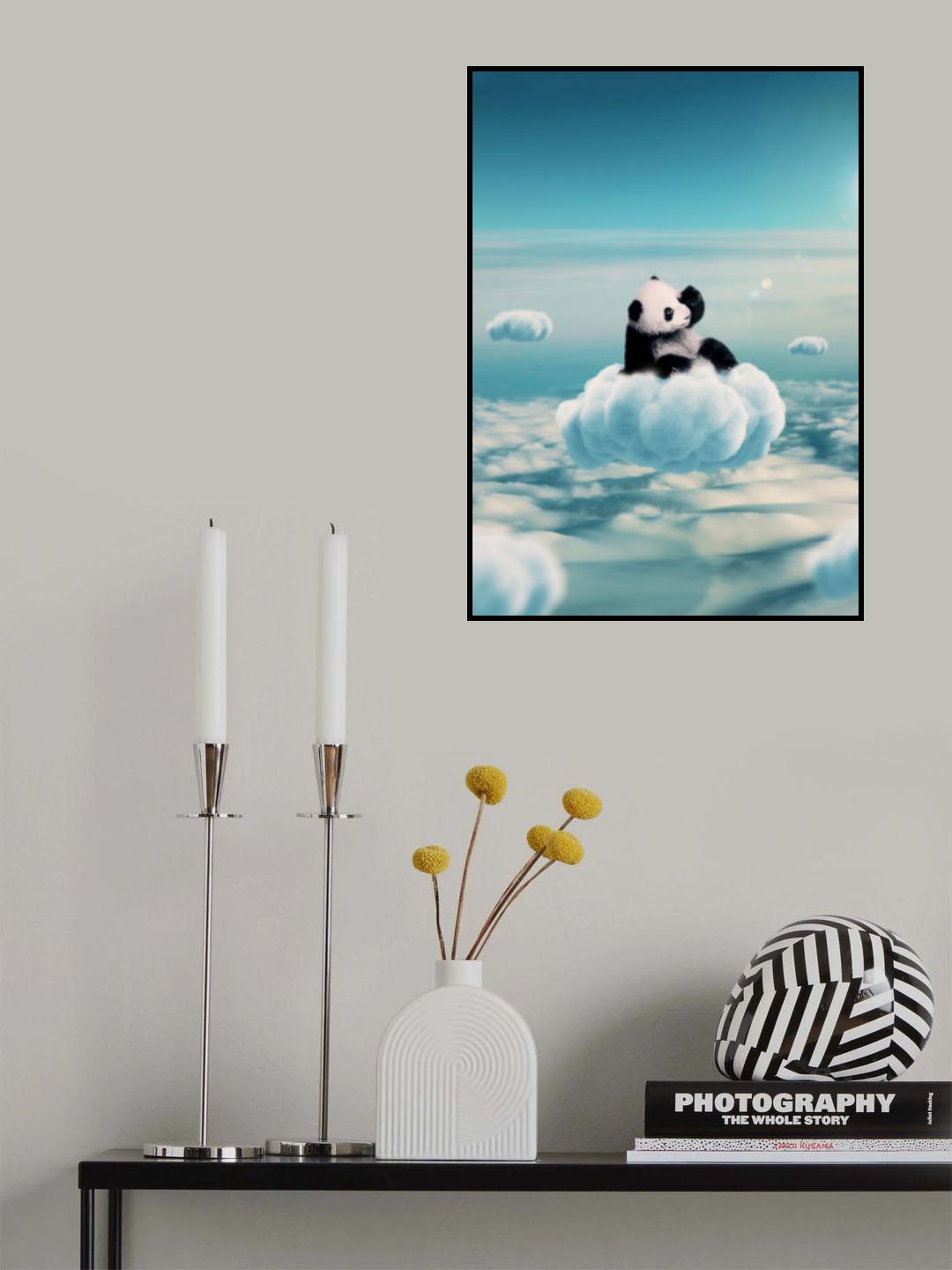 Flying Clouds With Baby Panda Poster och Canvastavla