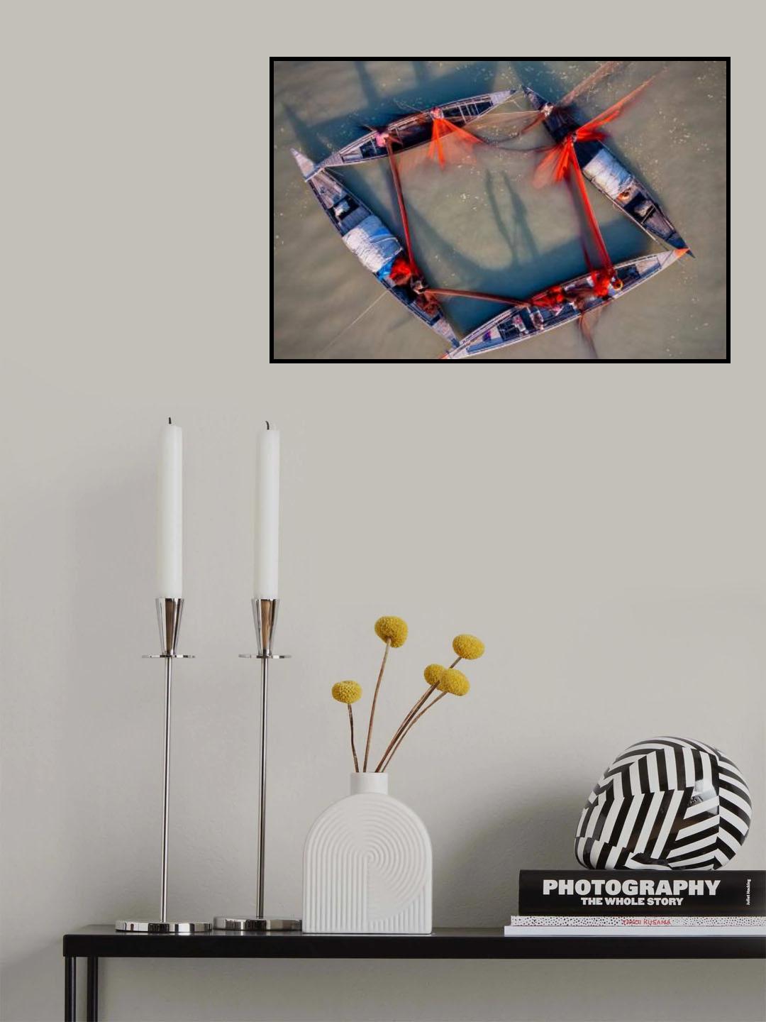 Fishing with boats in the river Poster och Canvastavla