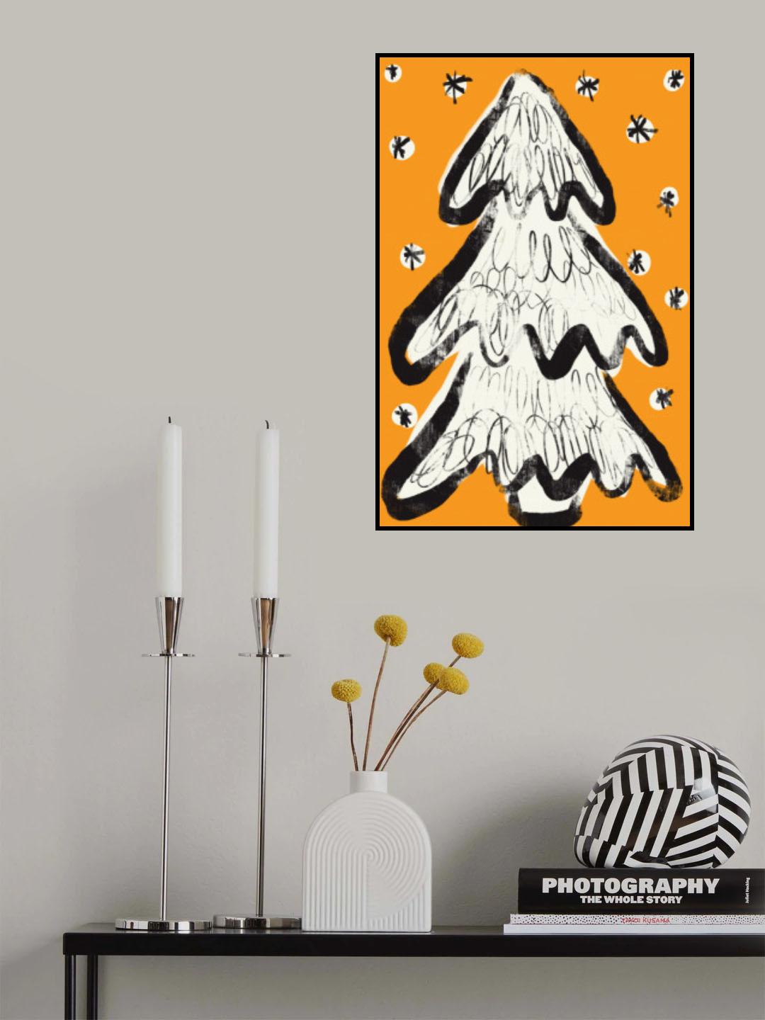 Christmastreeandsnow Yellow Poster och Canvastavla