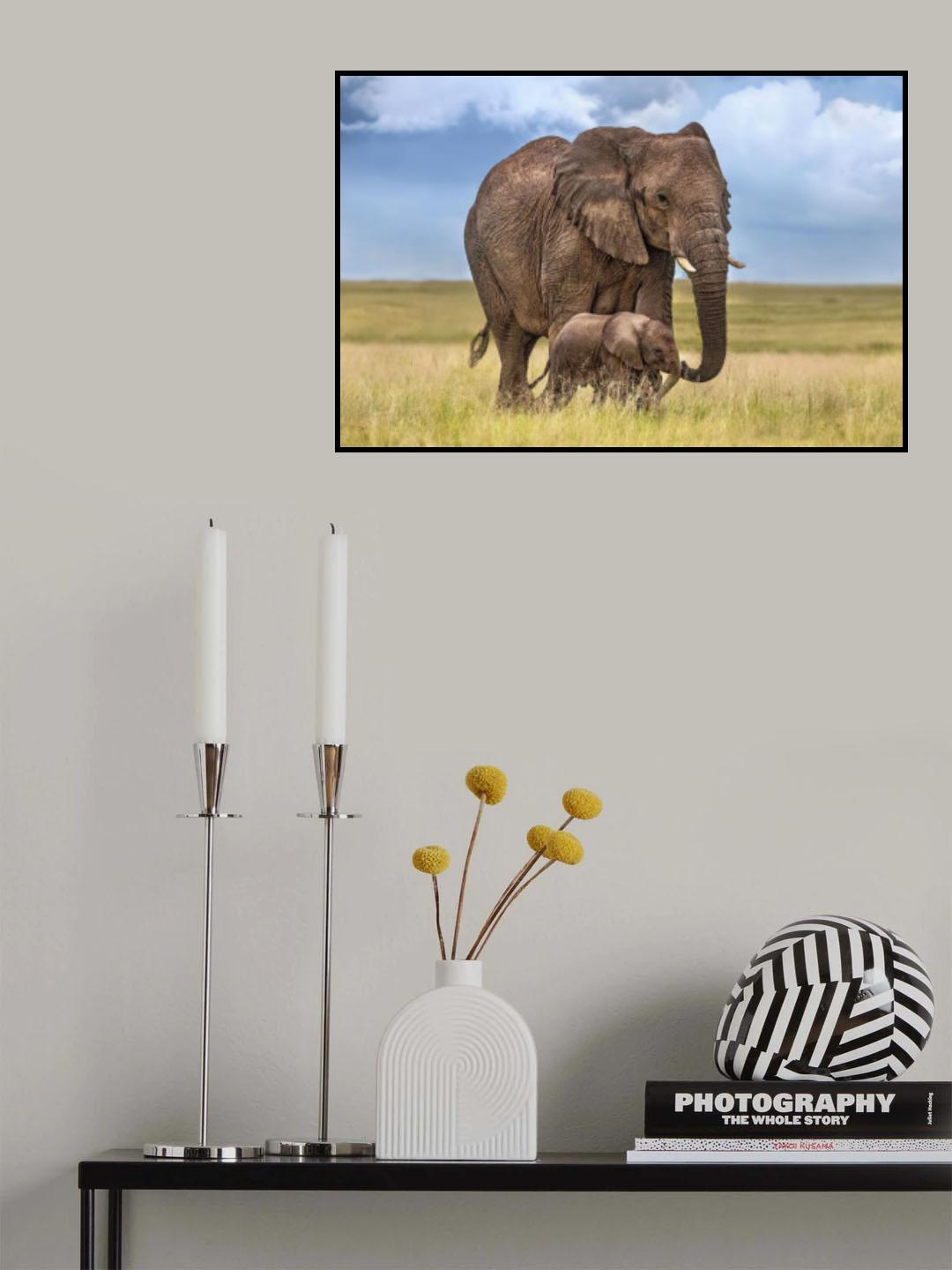 Mom elephant with her calf Poster och Canvastavla