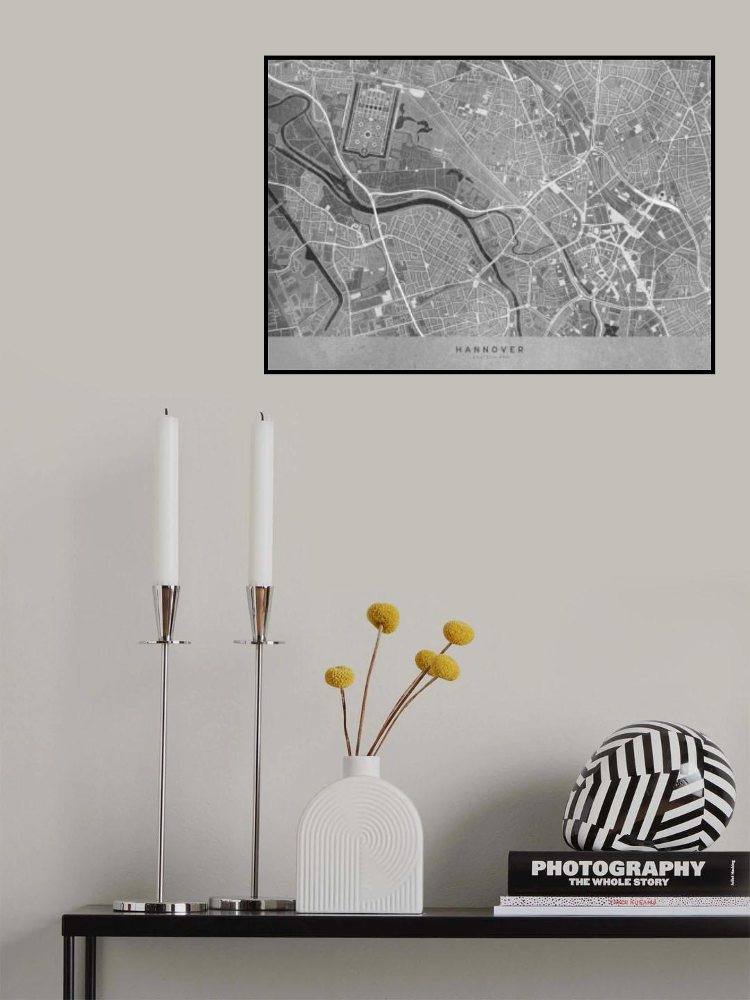 Gray vintage map of Hannover downtown Germany Poster och Canvastavla
