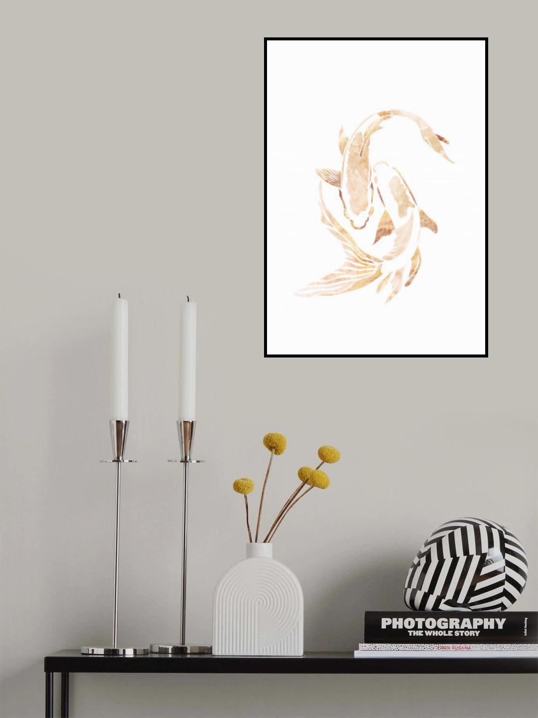 Gold White Japan Koi Fish Poster och Canvastavla