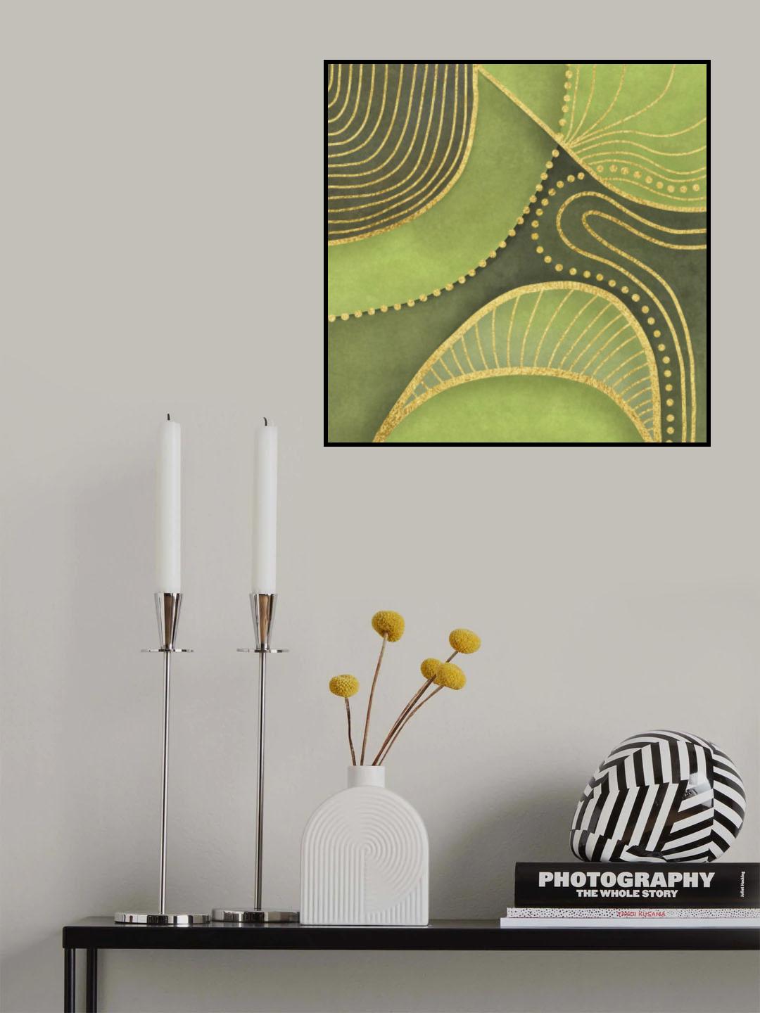 Shaded Mid Century Art Jade Green Gold Poster och Canvastavla