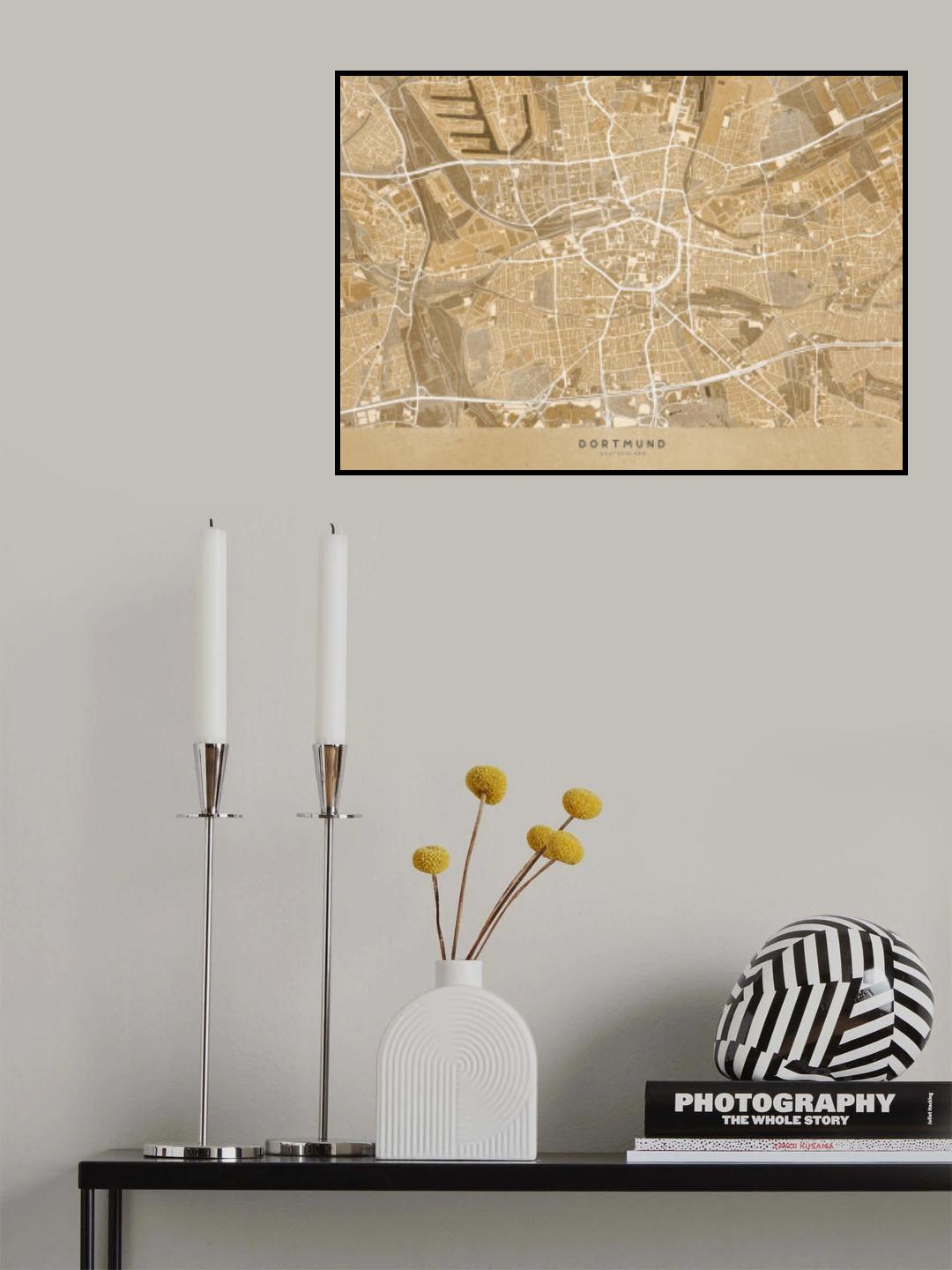Sepia vintage map of Dortmund Germany Poster och Canvastavla