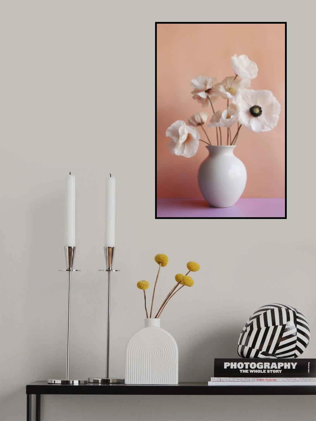 White Poppy In White Vase Poster och Canvastavla