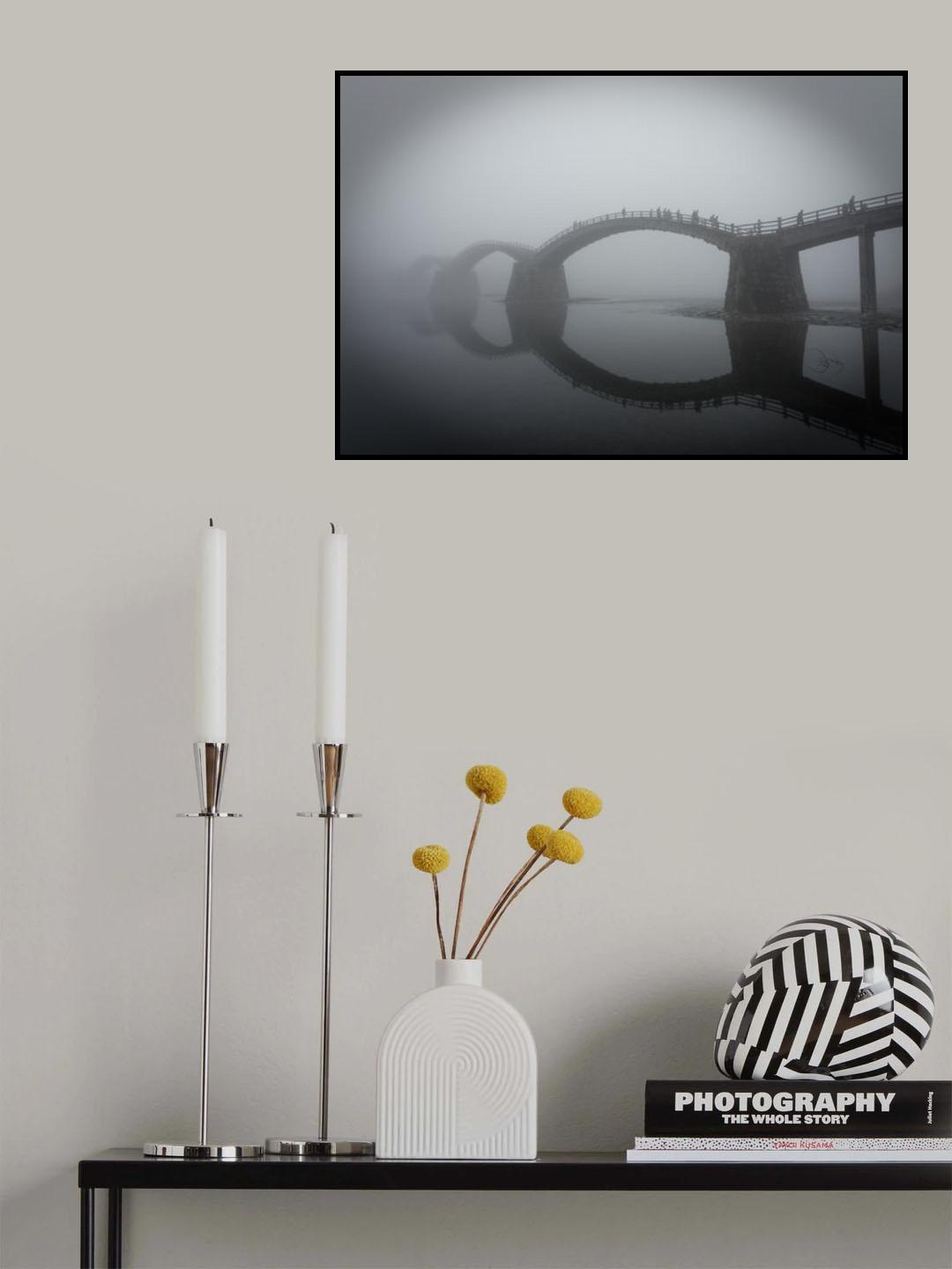 The Kintai Bridge in the fog #Water mirror Poster och Canvastavla