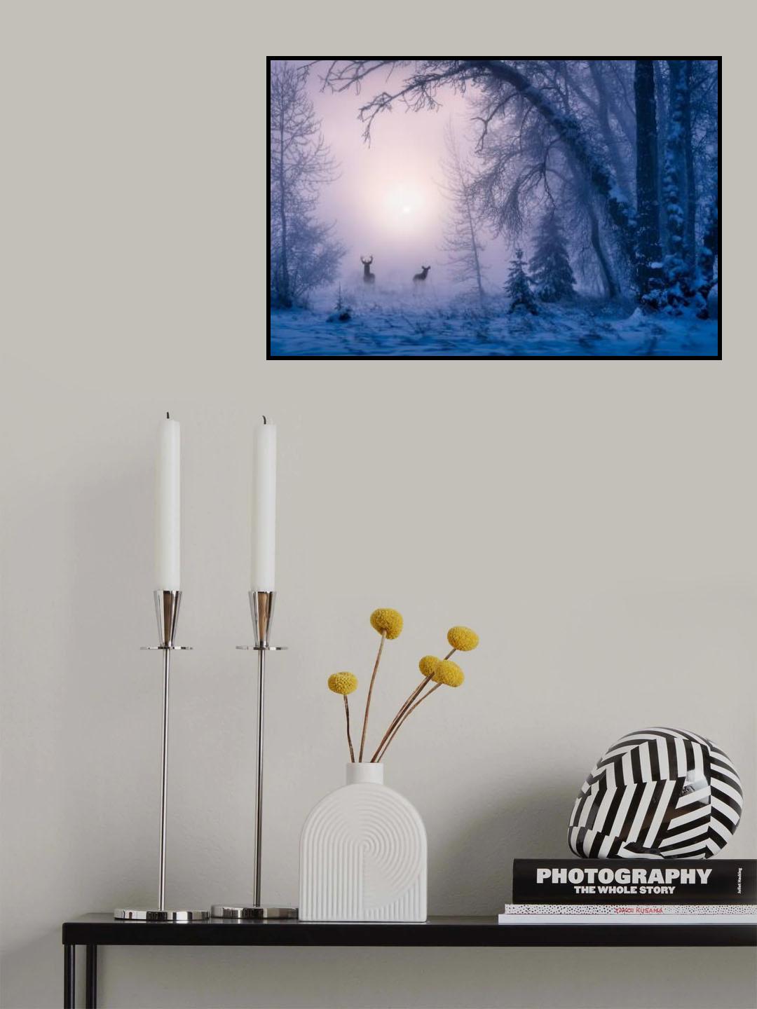 The shadow of deer in the morning fog Poster och Canvastavla