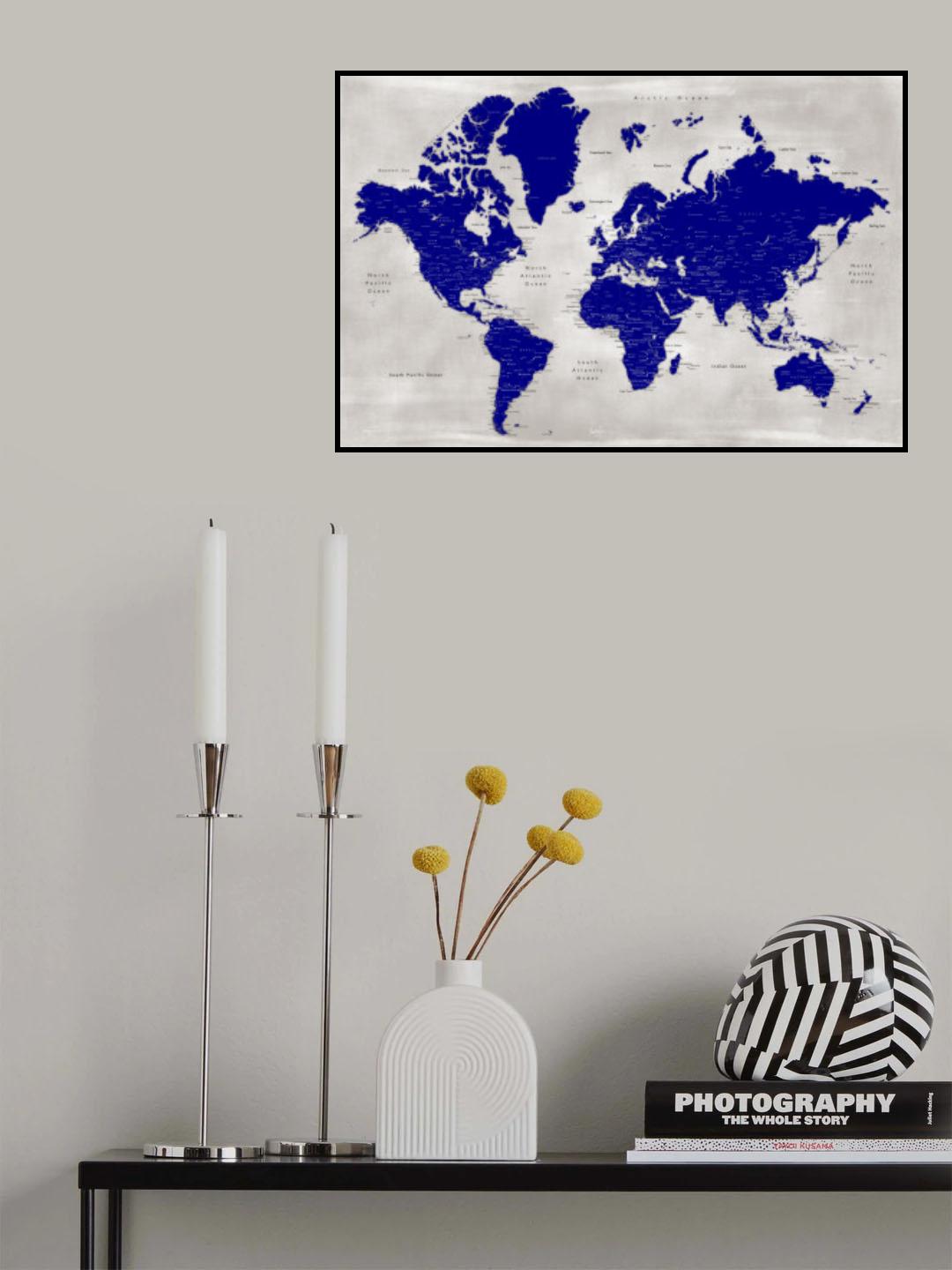 Distressed world map with cities, Delaney Poster och Canvastavla