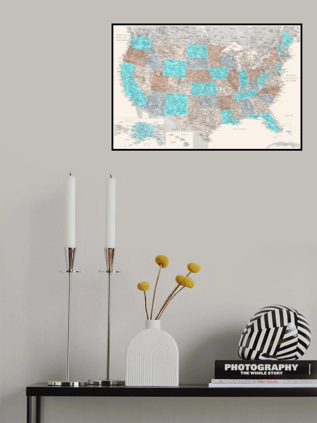 Highly detailed map of the United States, Romy Poster och Canvastavla