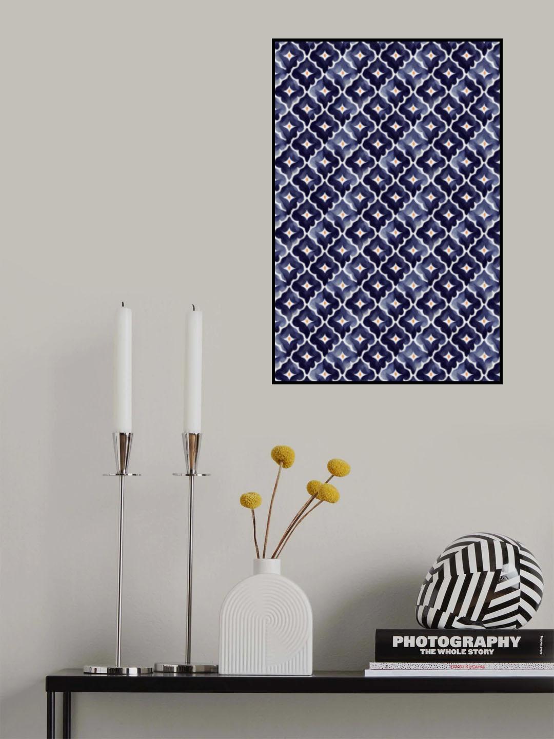 Blue Aquarell Tile Pattern Poster och Canvastavla