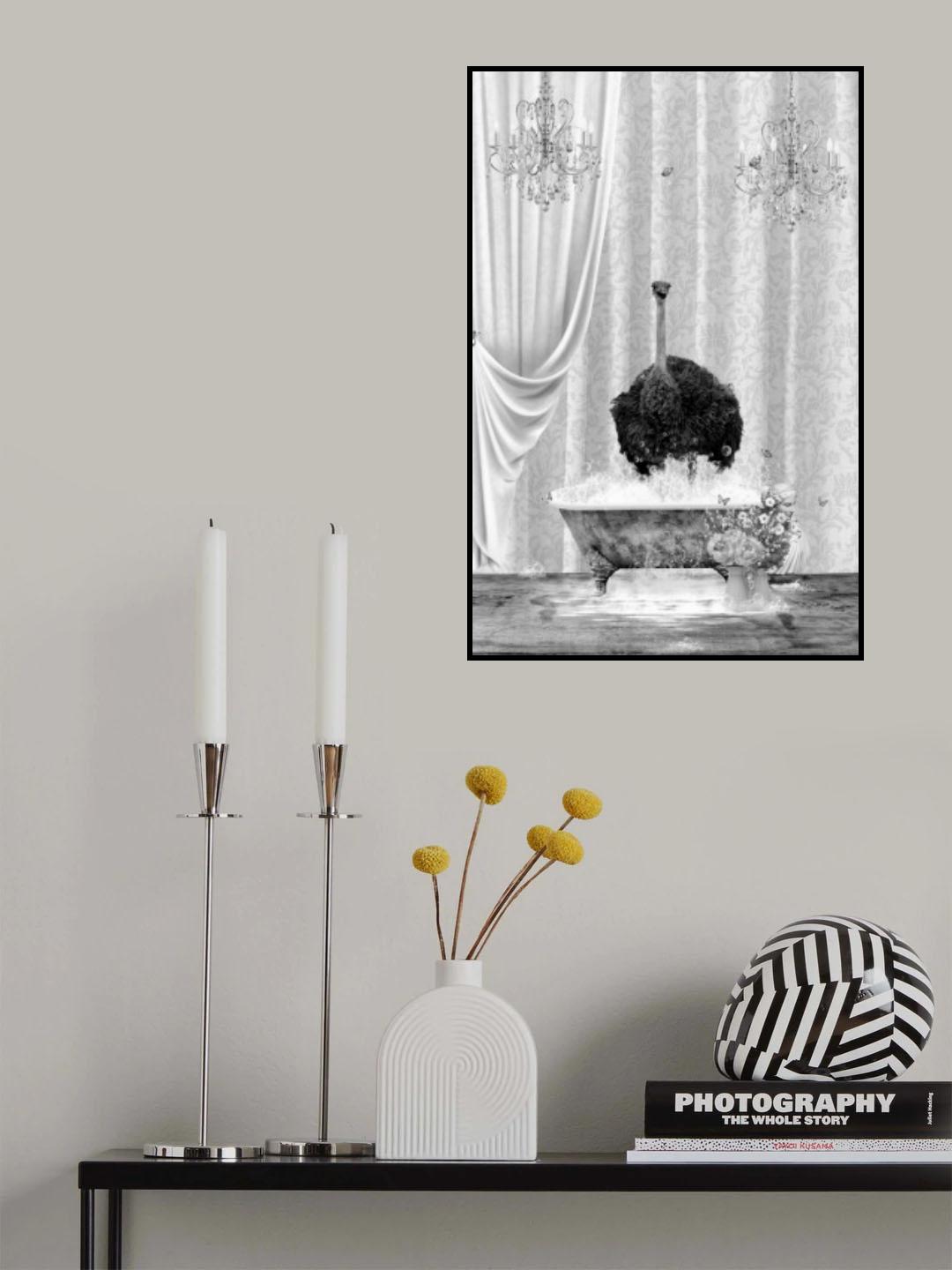 Ostrich & Bubbles Black & White Poster och Canvastavla