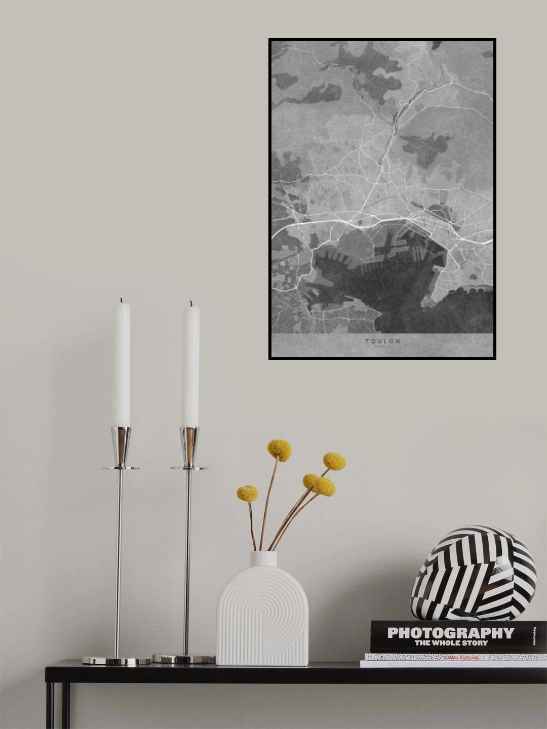 Gray vintage map of Toulon France Poster och Canvastavla