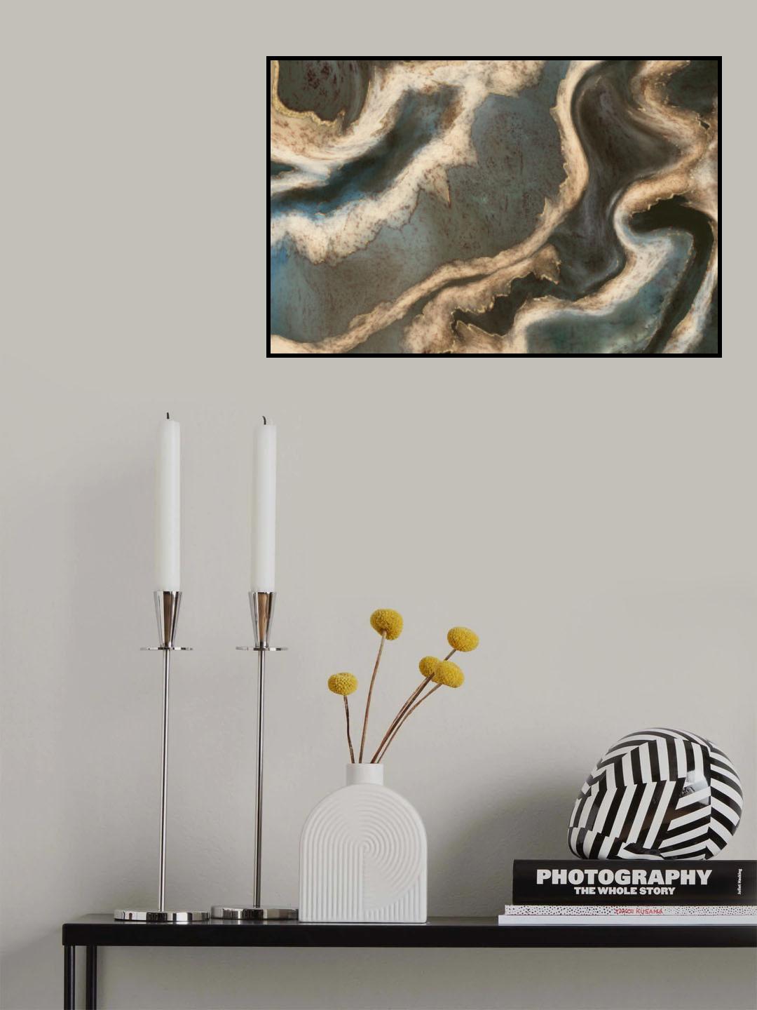Alcohol Ink Green Blue Gold Beige Poster och Canvastavla