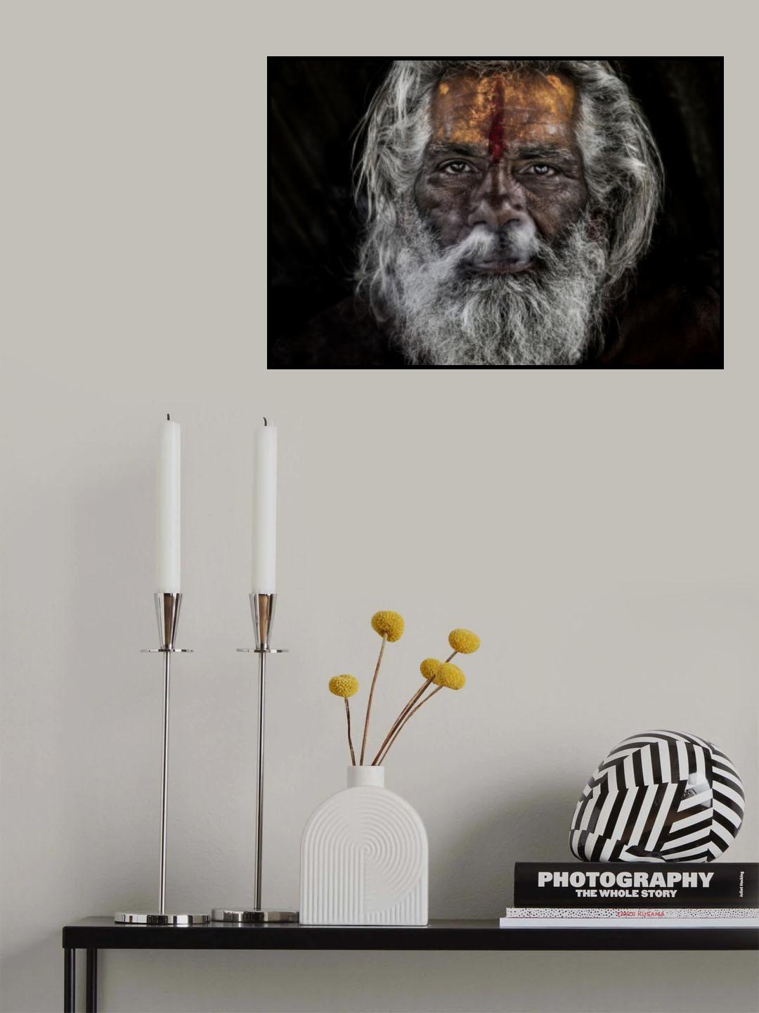 Sadhu expelling the smoke through the nose - Prayagraj - India Poster och Canvastavla
