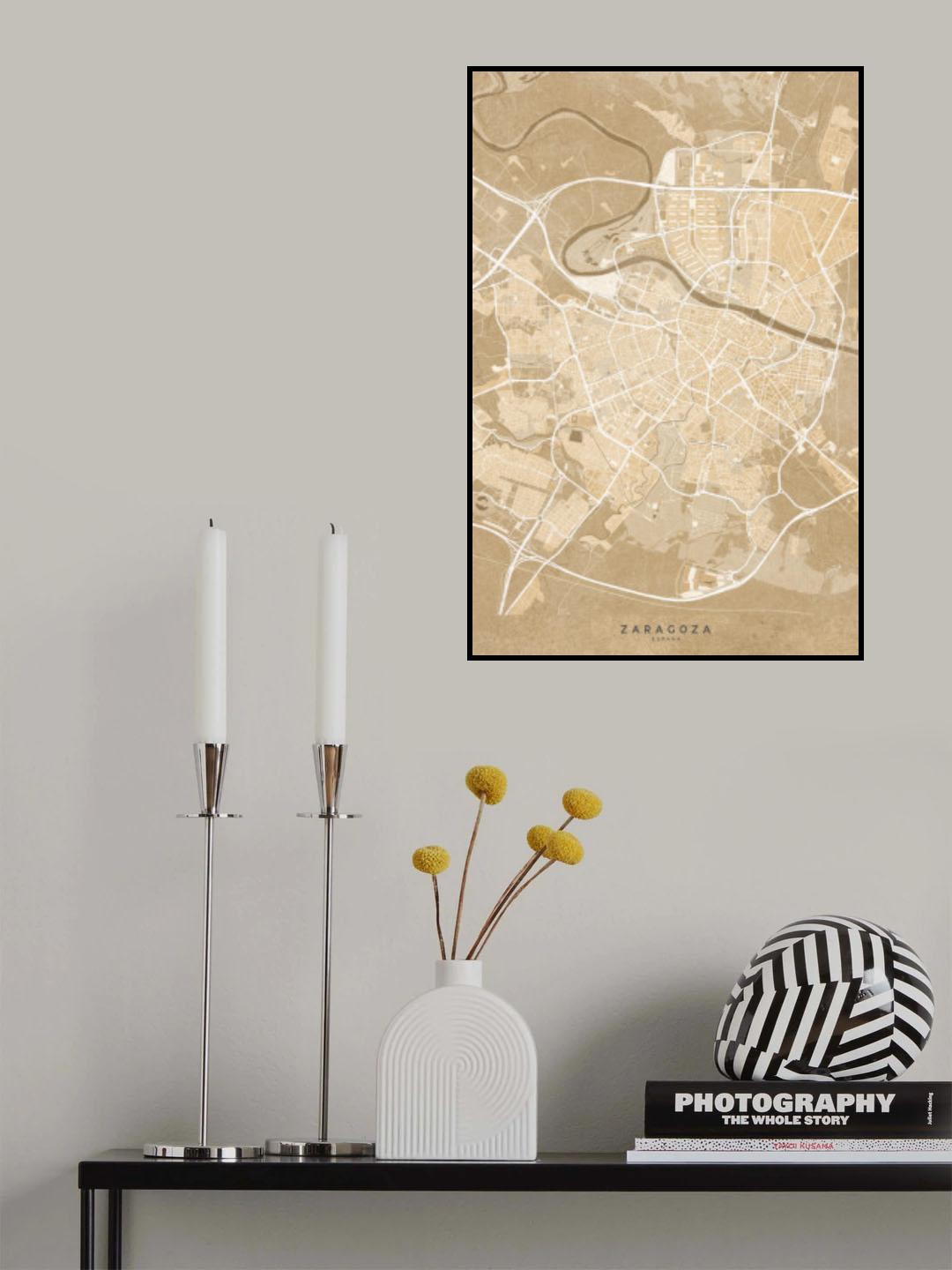 Map of Zaragoza (Spain) in sepia vintage style Poster och Canvastavla