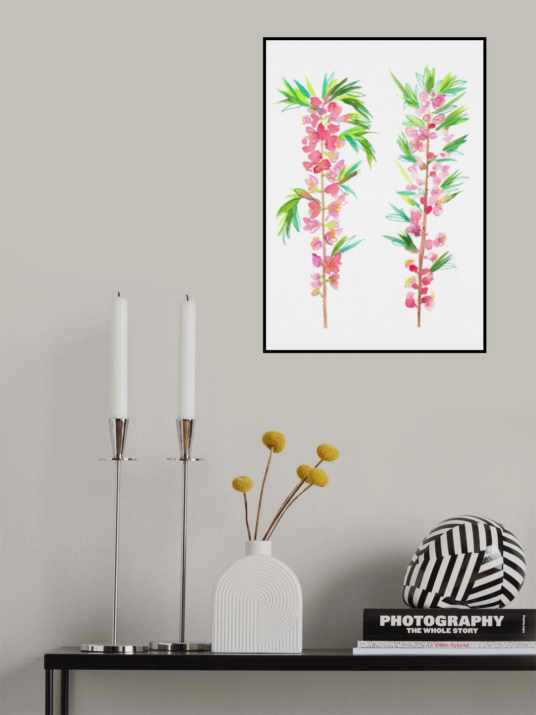 Dwarf Russian almond or Prunus tenella botanical painting Poster och Canvastavla