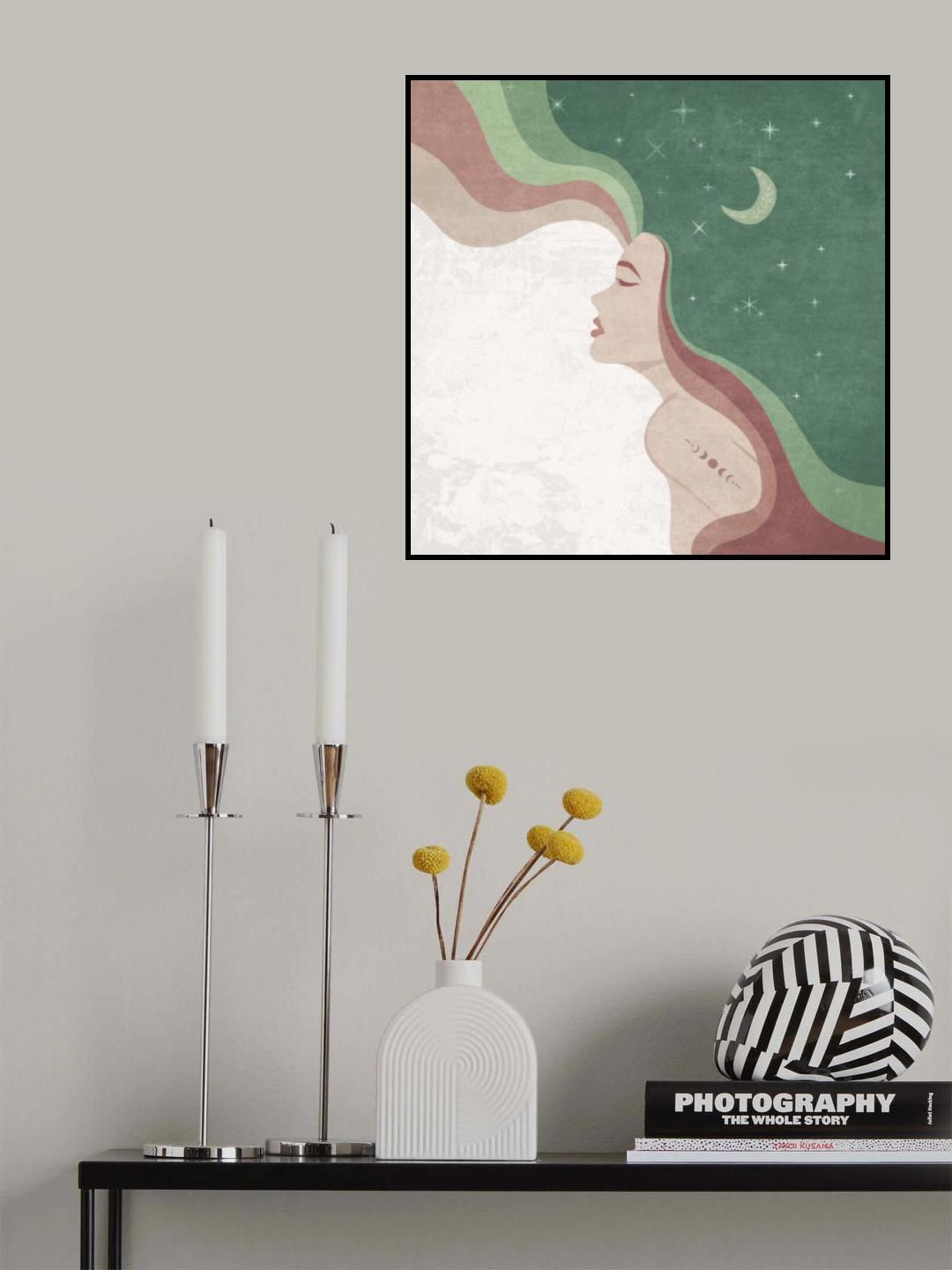 Moon Lady Green Poster och Canvastavla