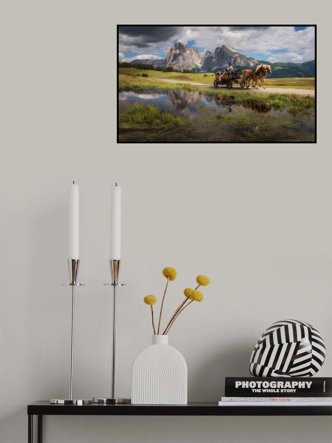 Horses and an old cottage. Poster och Canvastavla