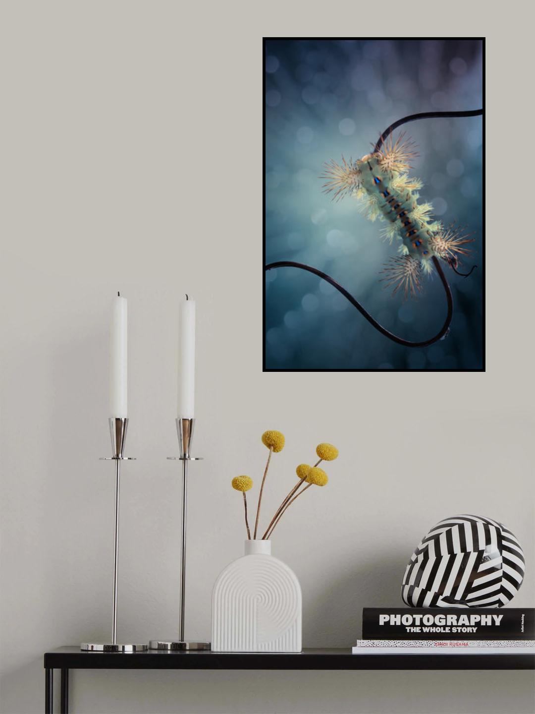 Fire Caterpillar on Branch Poster och Canvastavla