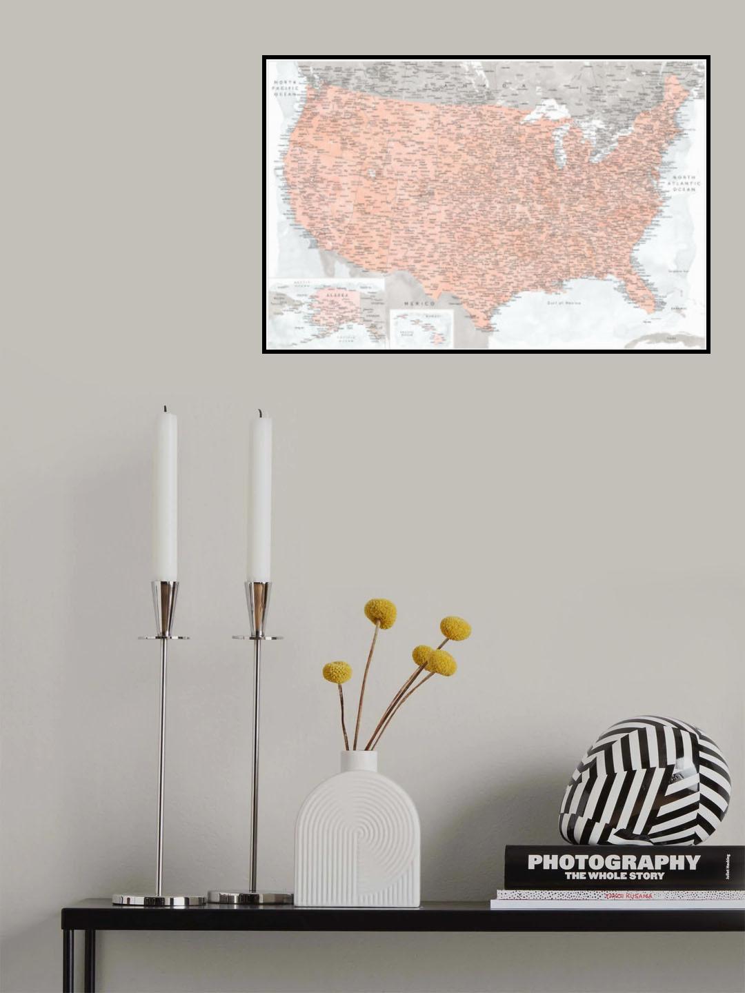 Highly detailed map of the United States, Lynette Poster och Canvastavla