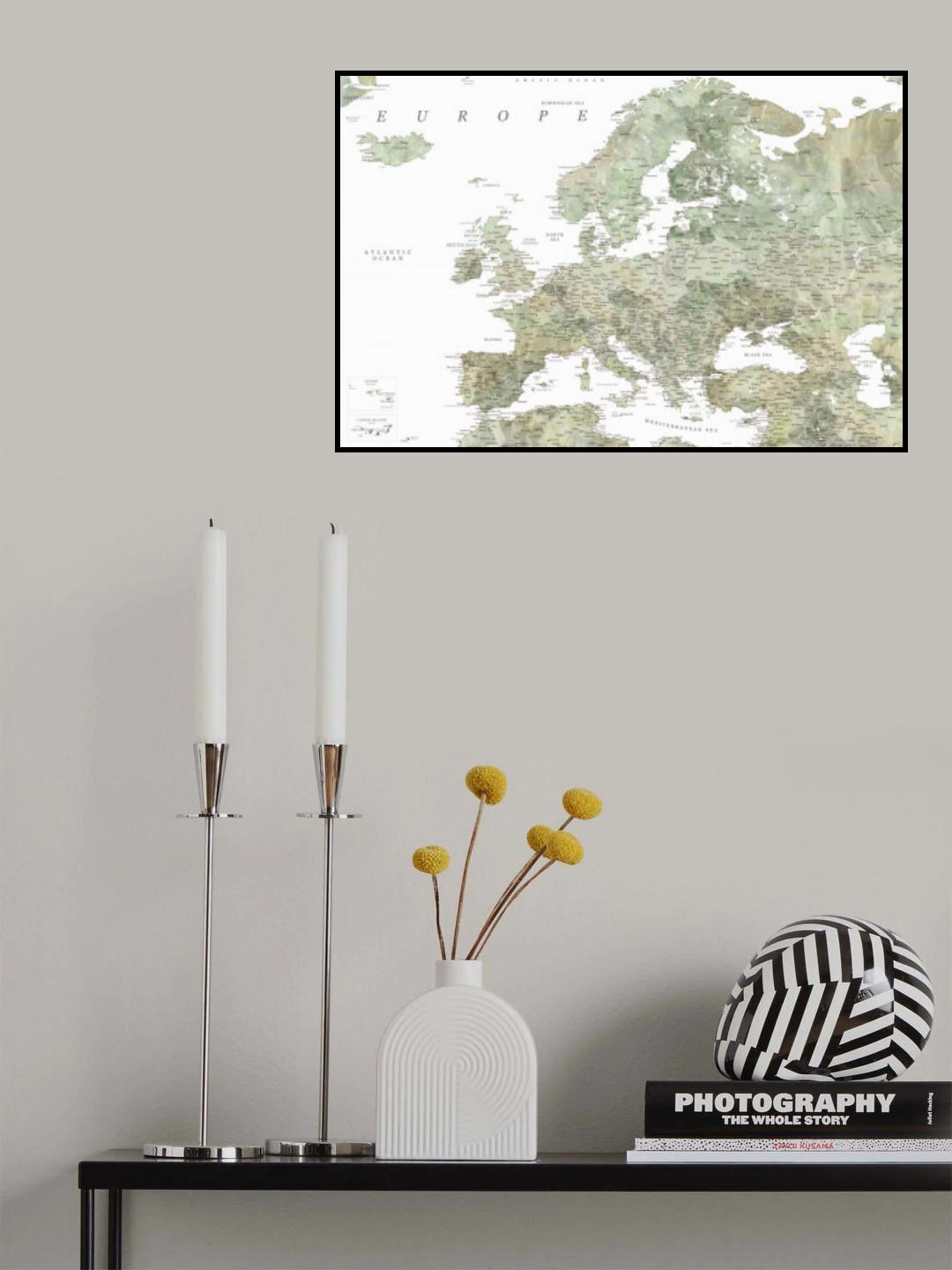 Green detailed map of Europe Poster och Canvastavla