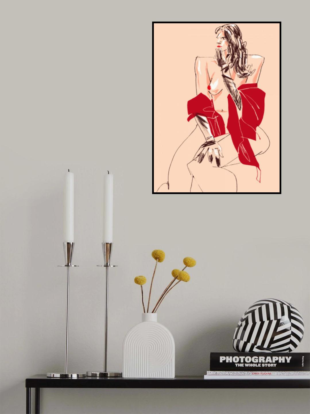 Girl With Gloves Beige Poster och Canvastavla