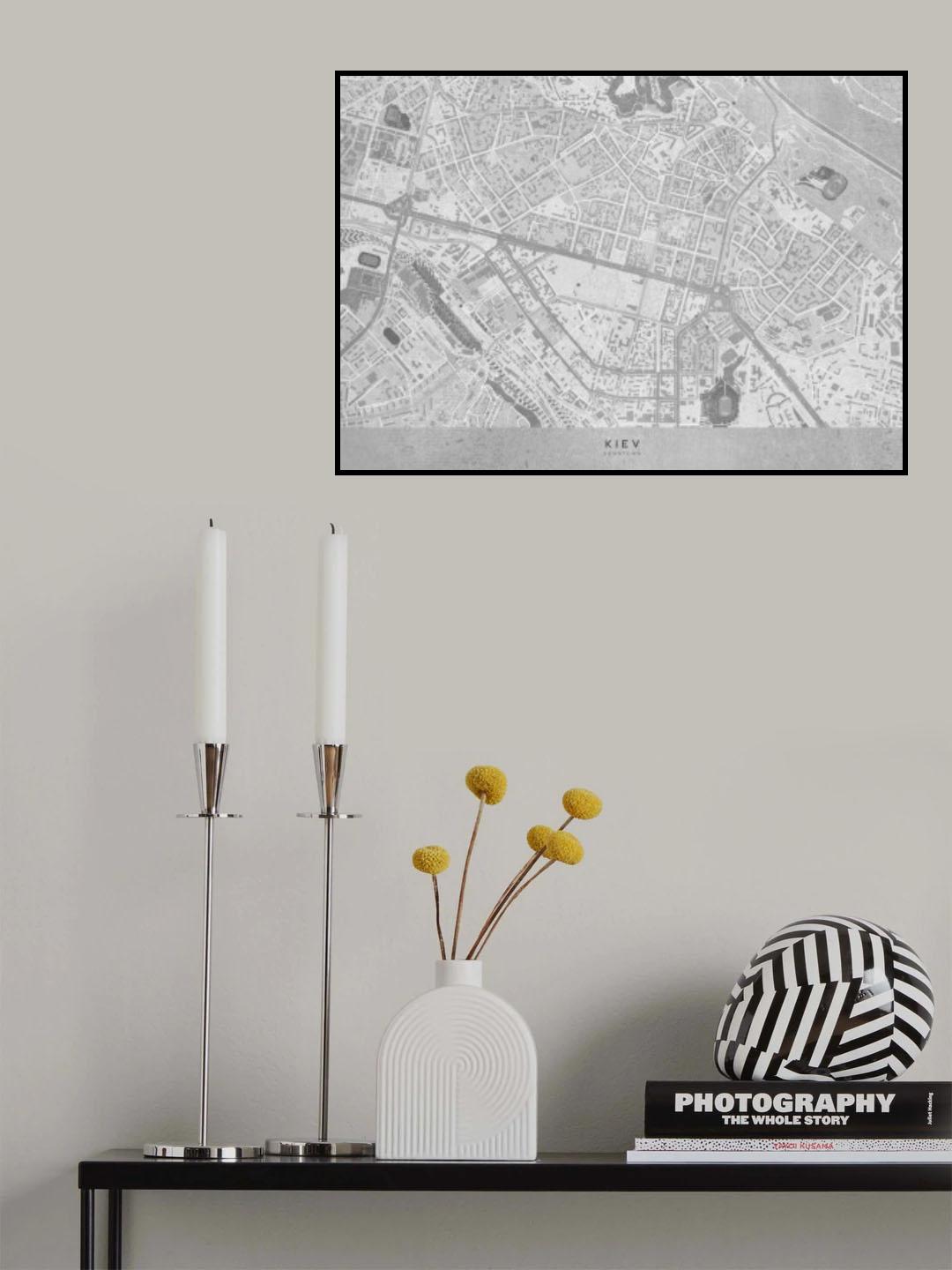 Gray map of Kiev downtown (pre-war) Poster och Canvastavla