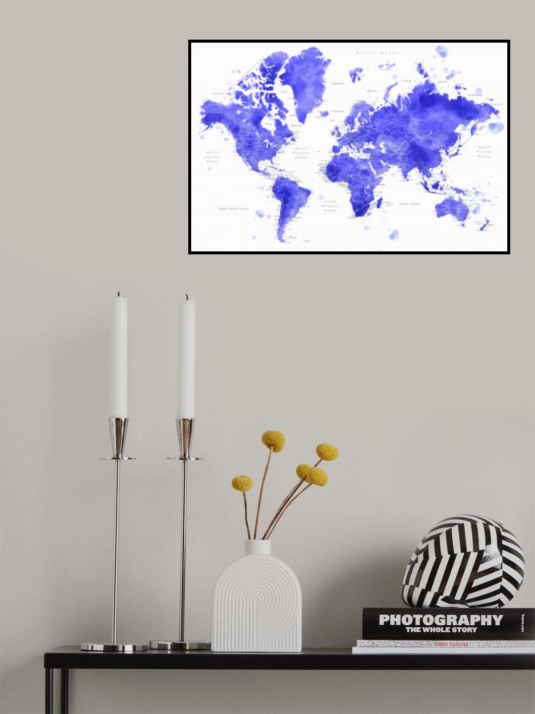 Watercolor world map with cities, Uyen Poster och Canvastavla