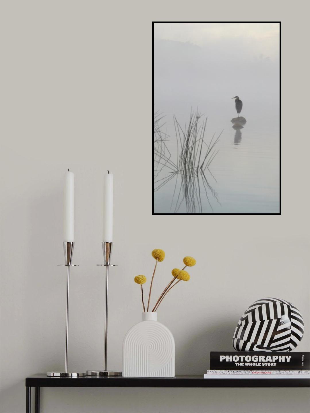 Heron in the morning mist Poster och Canvastavla