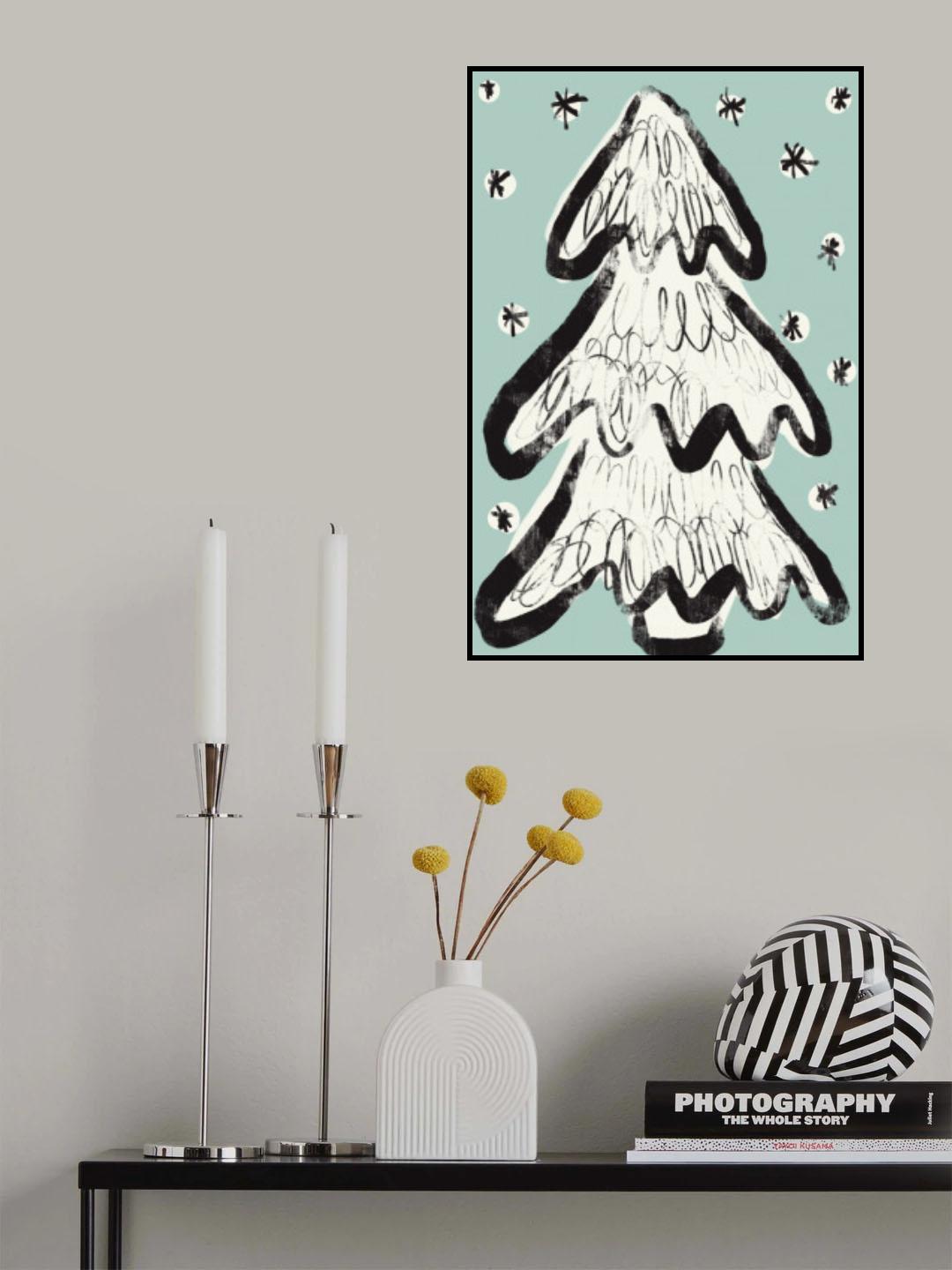 Christmastreeandsnow Babyblue Poster och Canvastavla