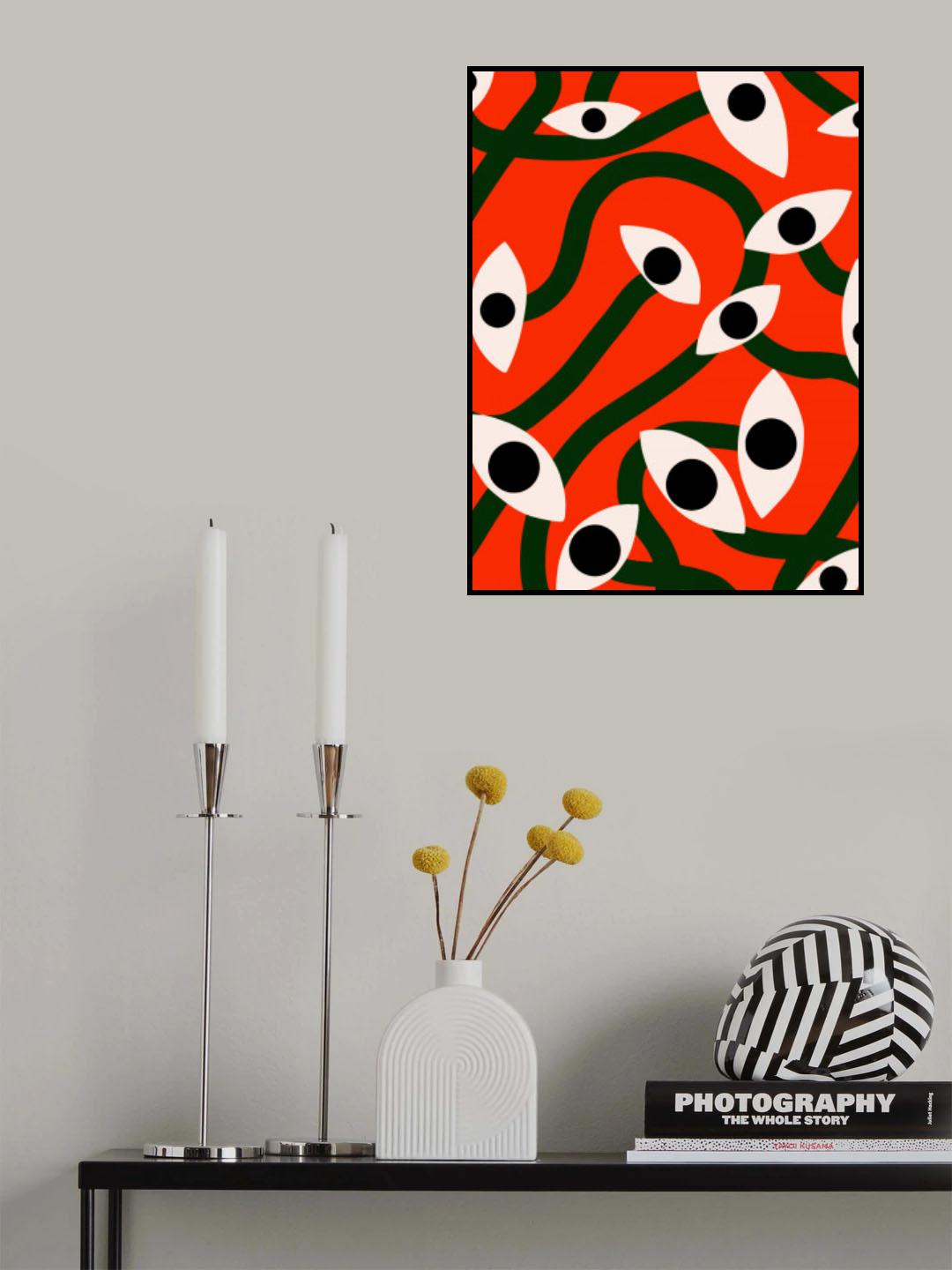 Evil Eyes Blossom In Red Poster och Canvastavla