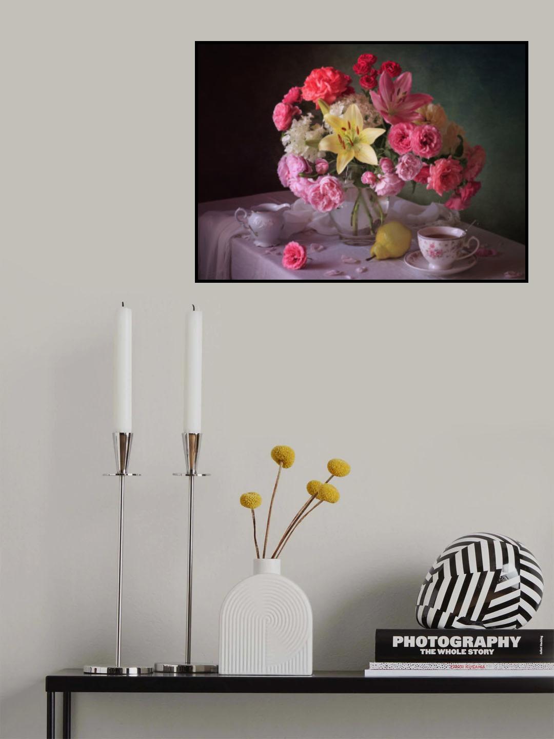 Summer still life with flowers and fruits Poster och Canvastavla