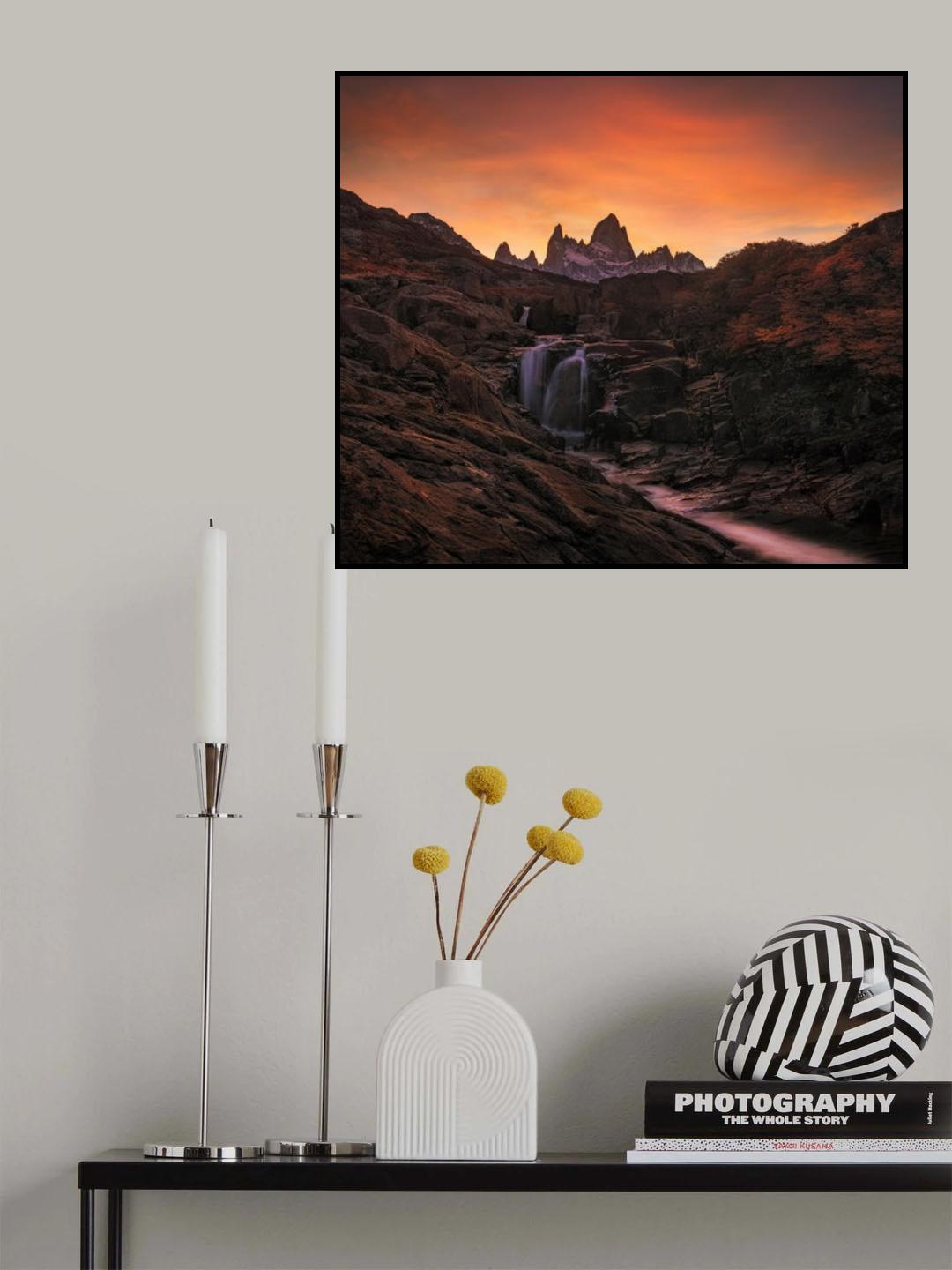Waterfall Sunset Poster och Canvastavla