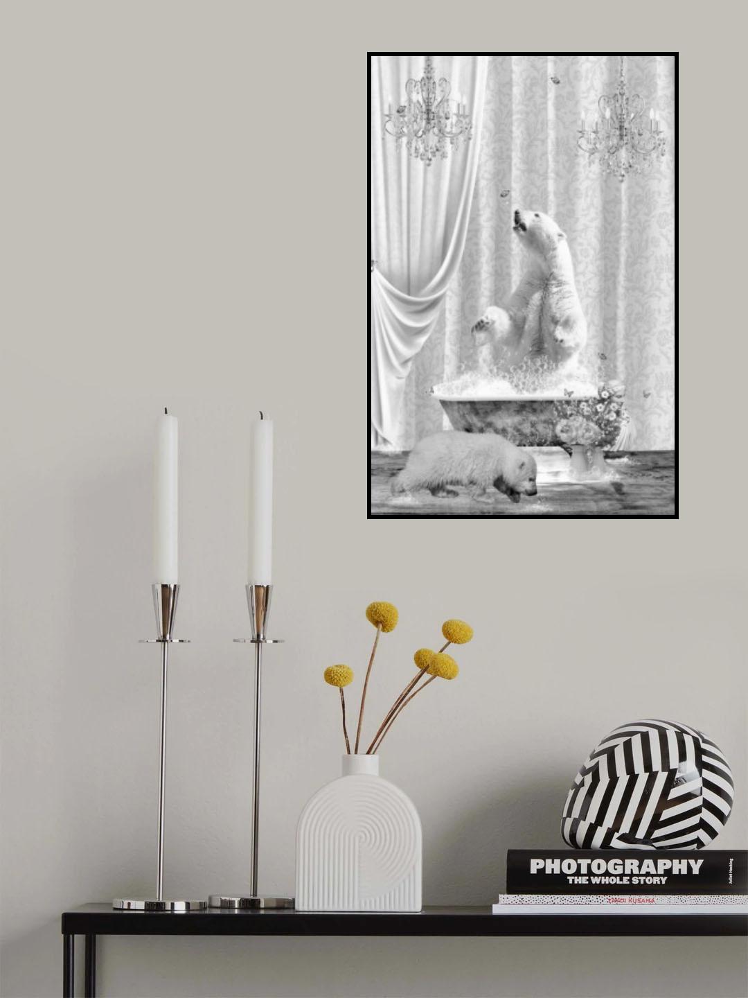 Polar Bears & Bubbles Black & White Poster och Canvastavla