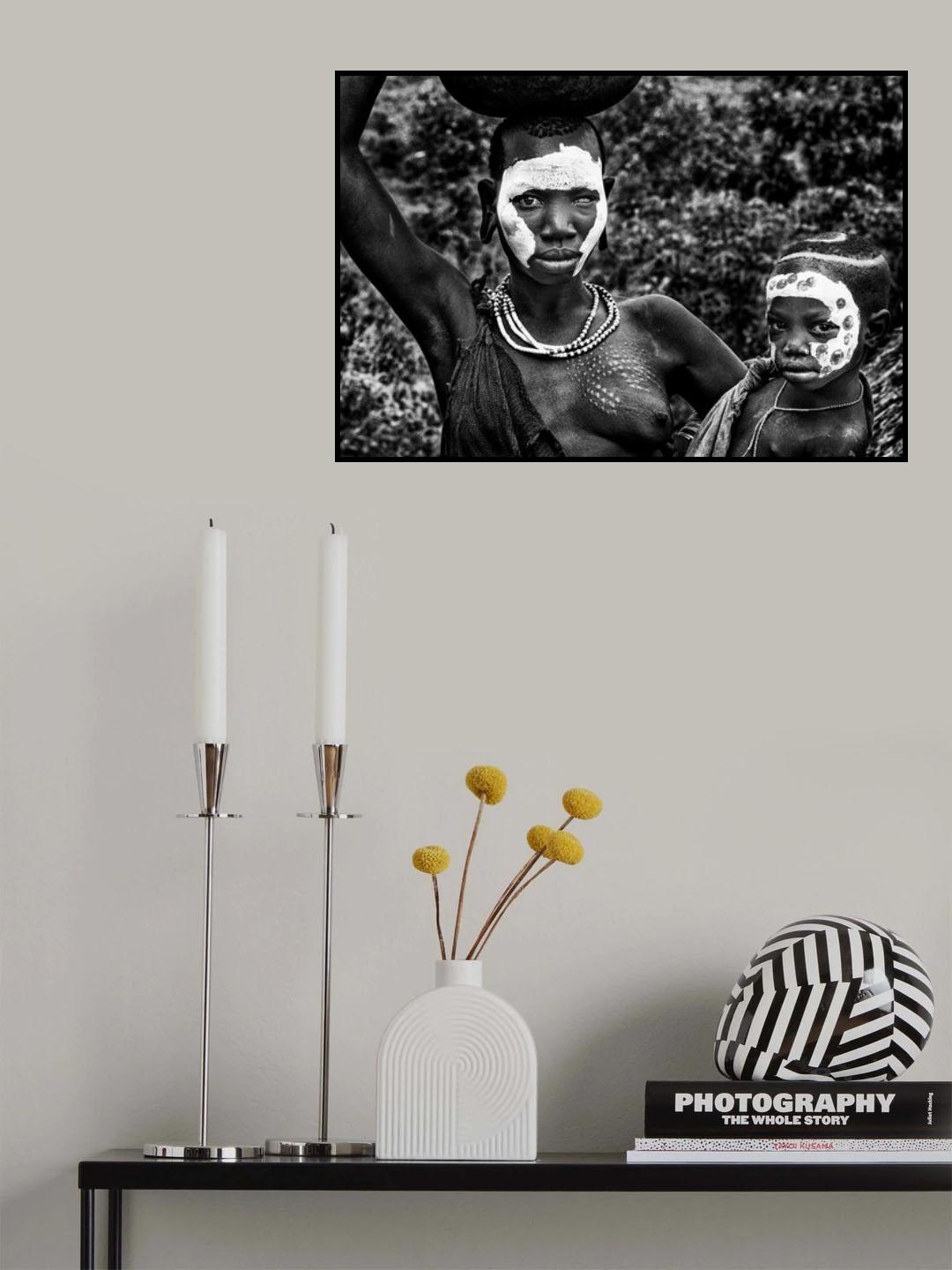 Surma tribe woman and her child - Ethiopia Poster och Canvastavla