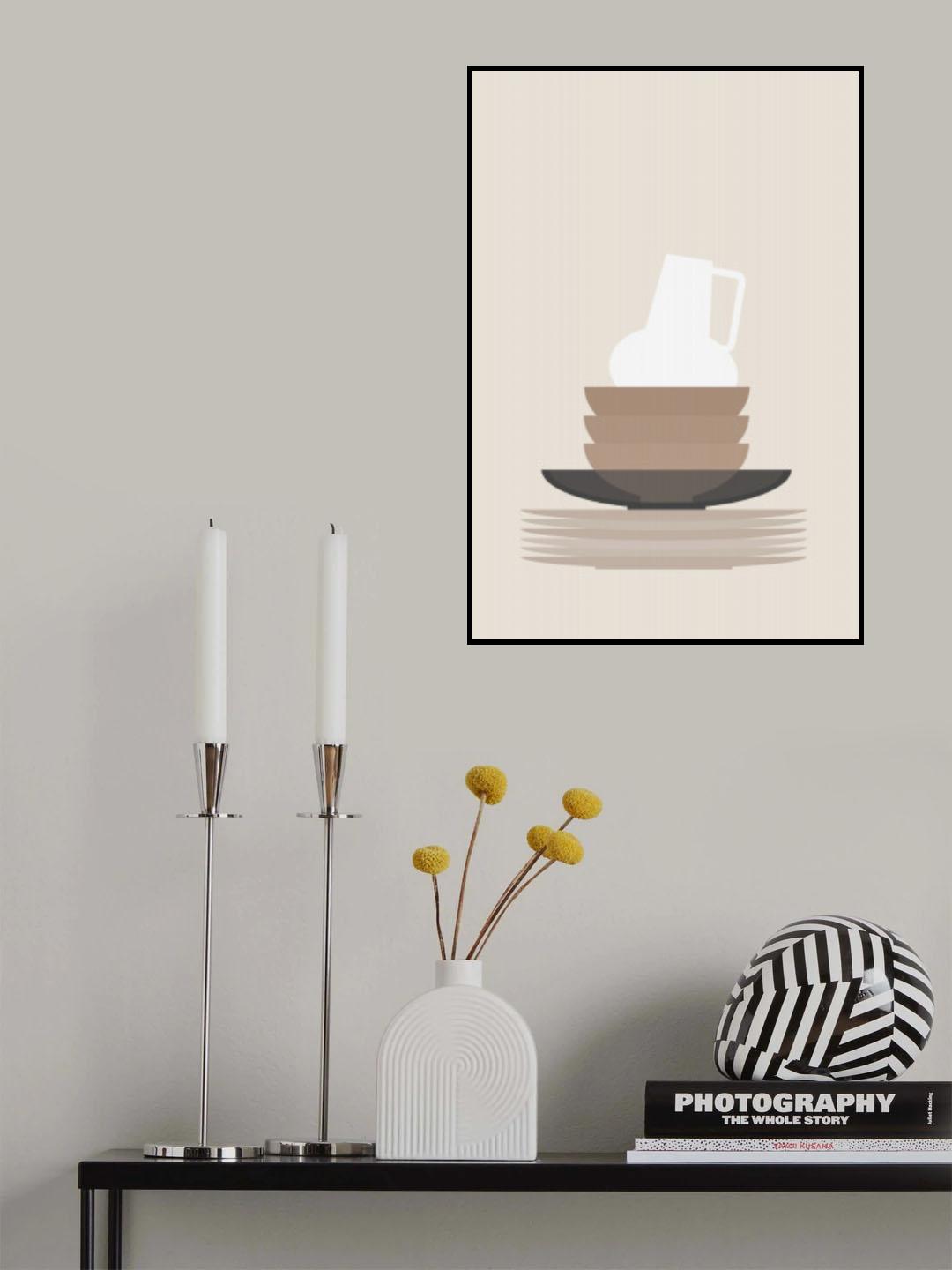 Dishes and a vase in beige Poster och Canvastavla