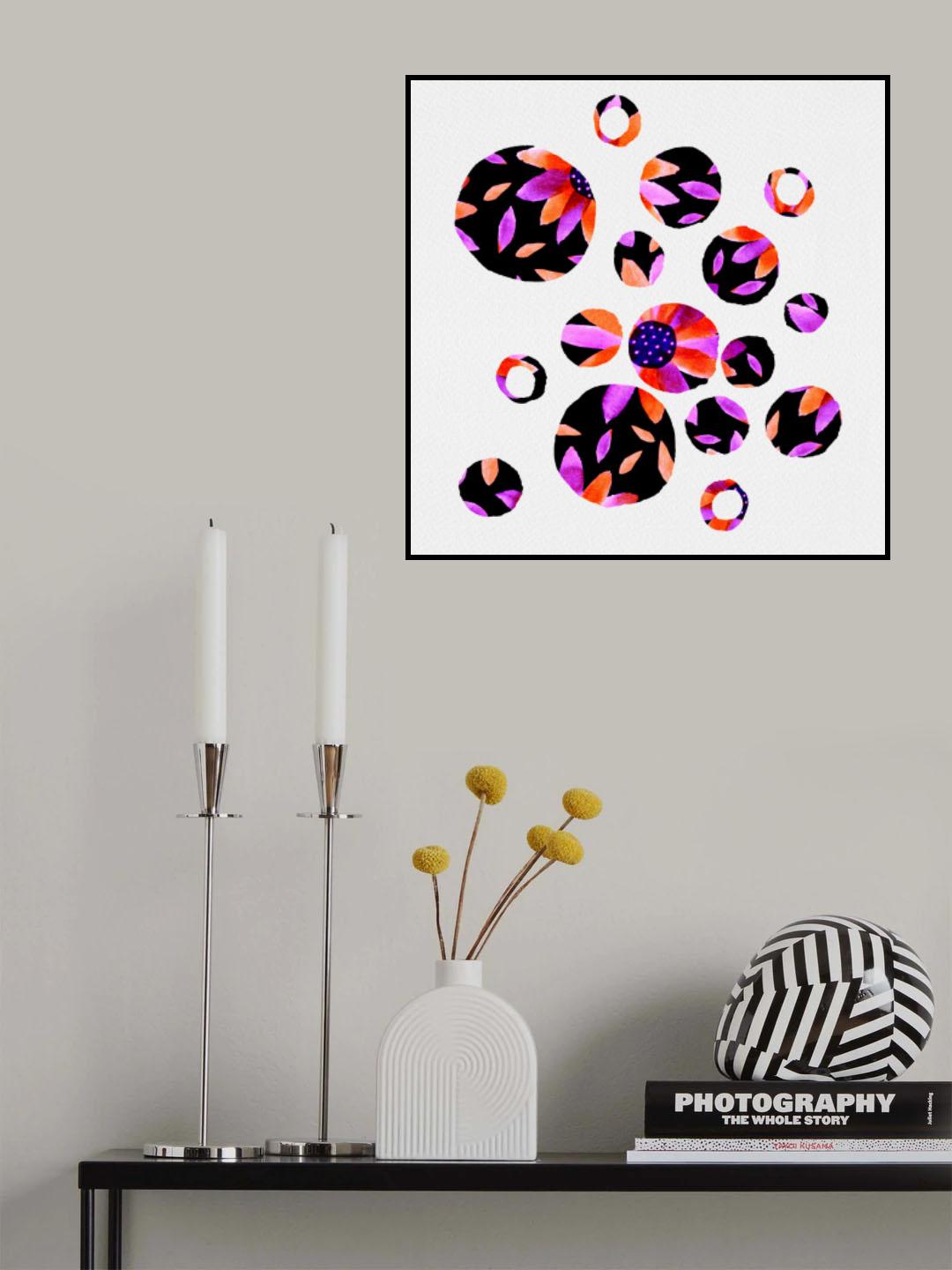 Lavender Black Floral Circles Silhouette Poster och Canvastavla