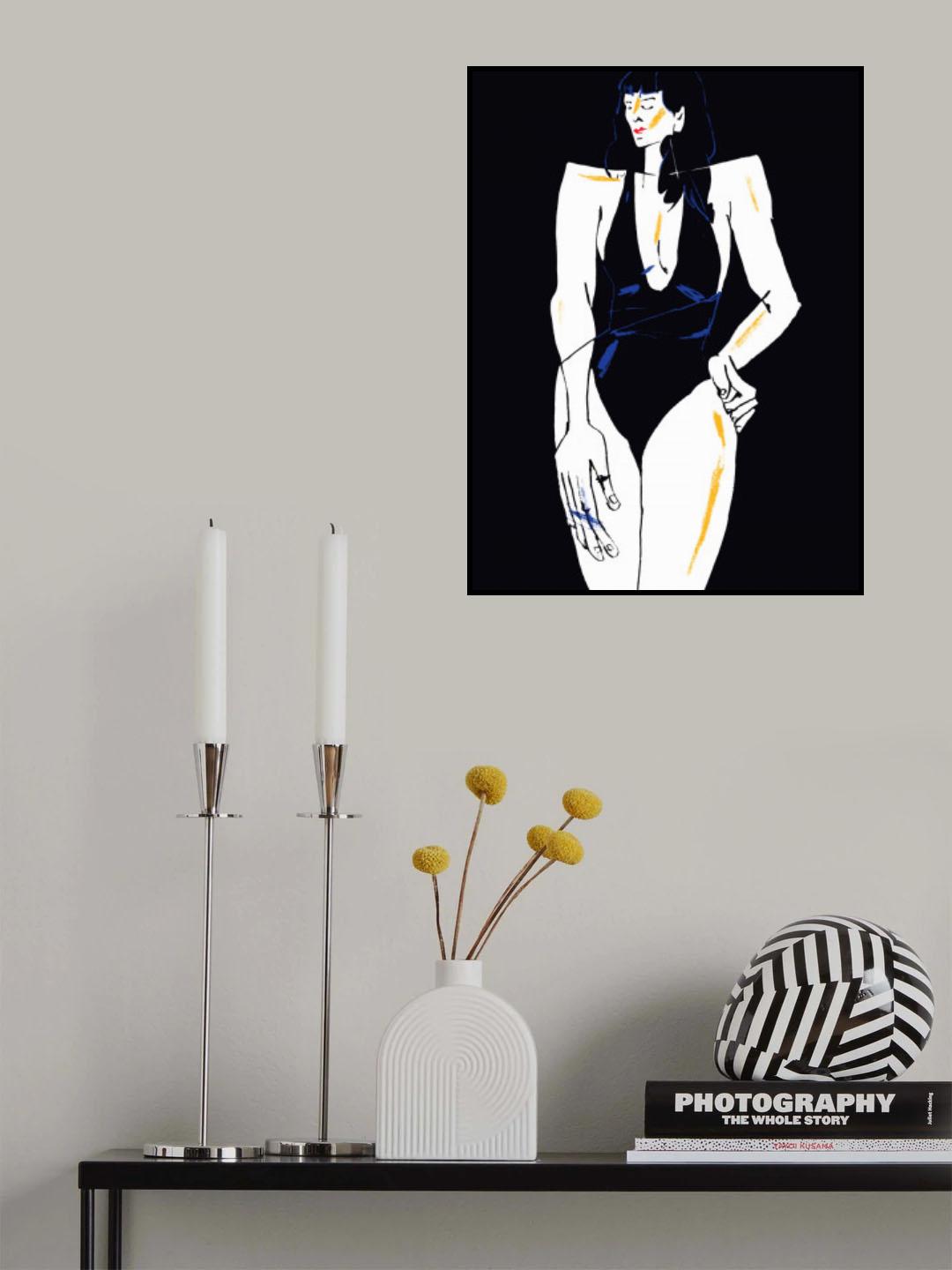Girl in Bathing Suit Black Poster och Canvastavla